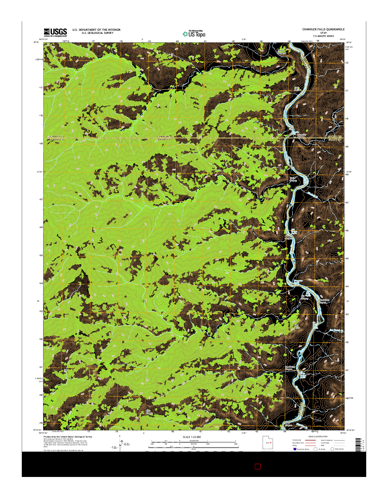 USGS US TOPO 7.5-MINUTE MAP FOR CHANDLER FALLS, UT 2017