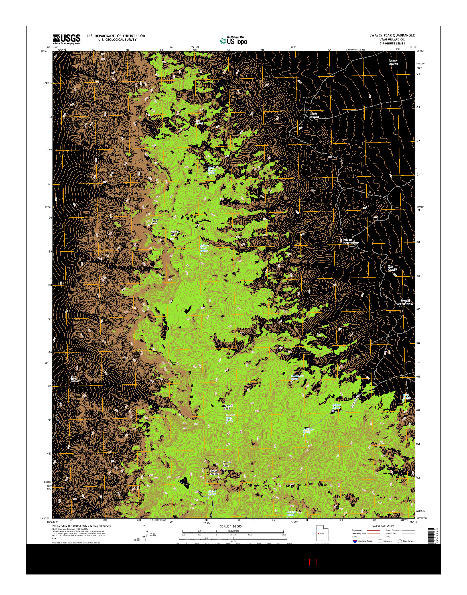 USGS US TOPO 7.5-MINUTE MAP FOR SWASEY PEAK, UT 2017