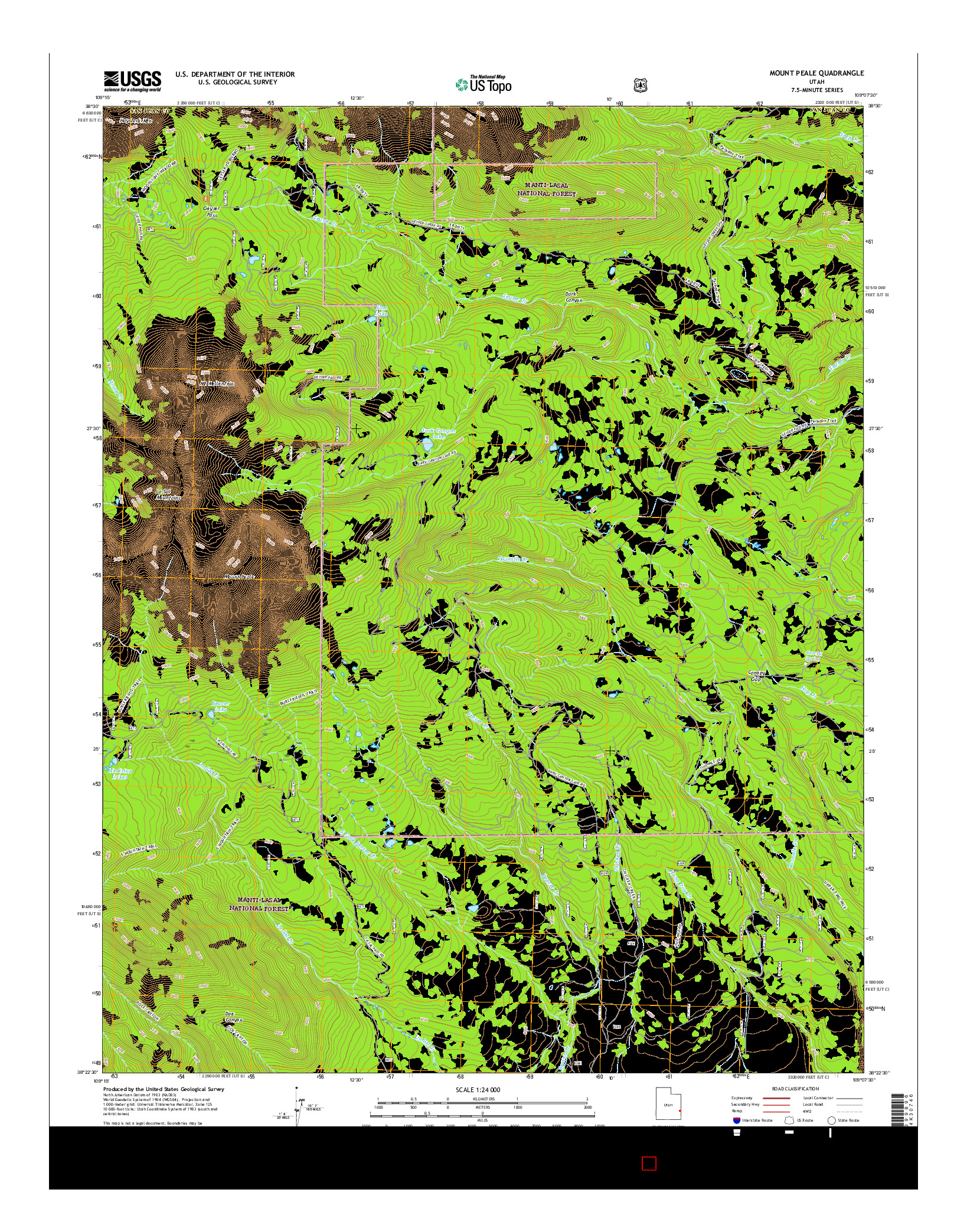 USGS US TOPO 7.5-MINUTE MAP FOR MOUNT PEALE, UT 2017