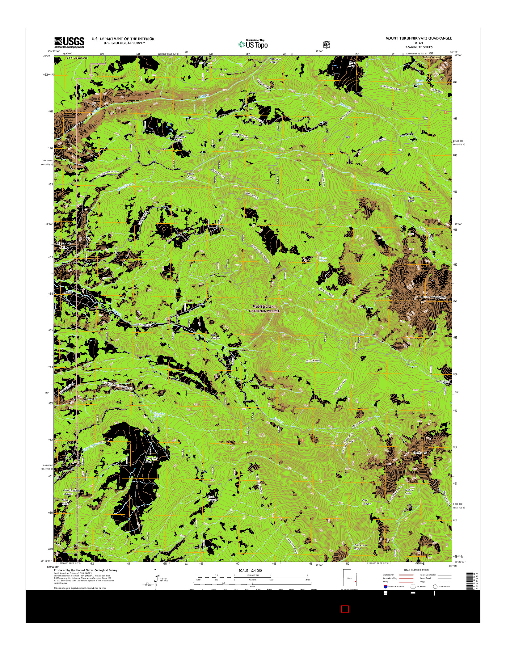 USGS US TOPO 7.5-MINUTE MAP FOR MOUNT TUKUHNIKIVATZ, UT 2017