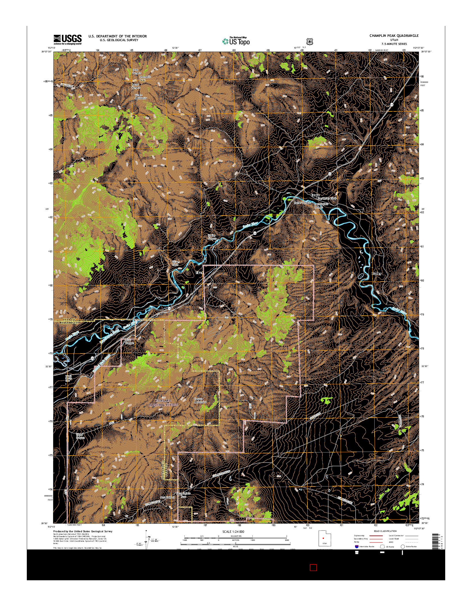 USGS US TOPO 7.5-MINUTE MAP FOR CHAMPLIN PEAK, UT 2017