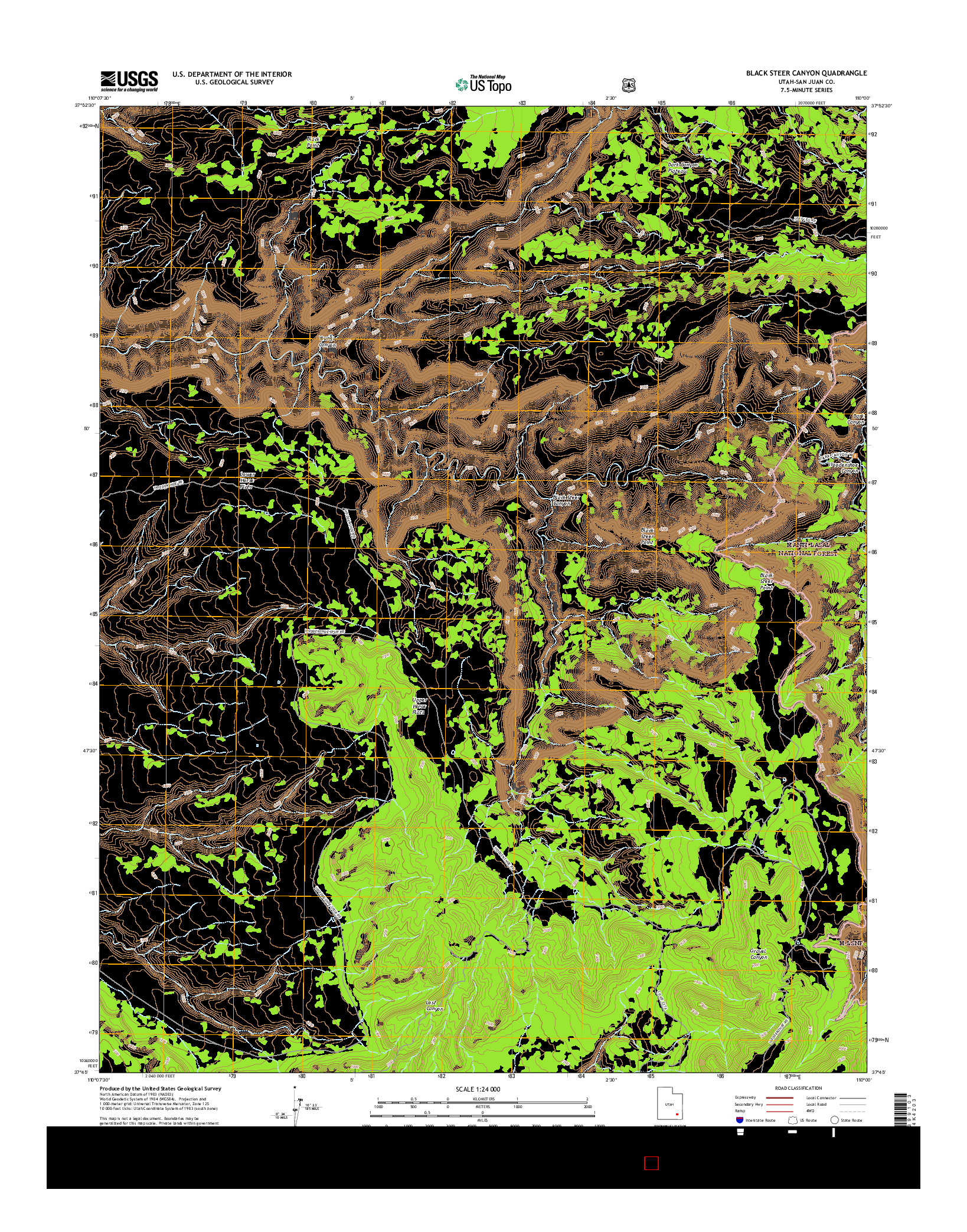 USGS US TOPO 7.5-MINUTE MAP FOR BLACK STEER CANYON, UT 2017