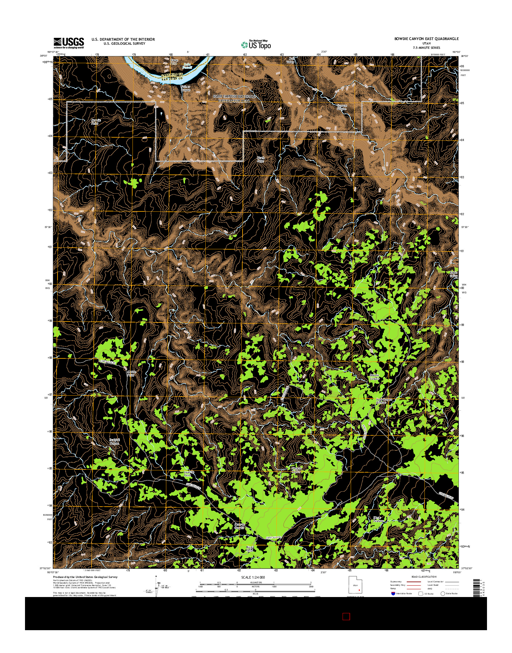 USGS US TOPO 7.5-MINUTE MAP FOR BOWDIE CANYON EAST, UT 2017