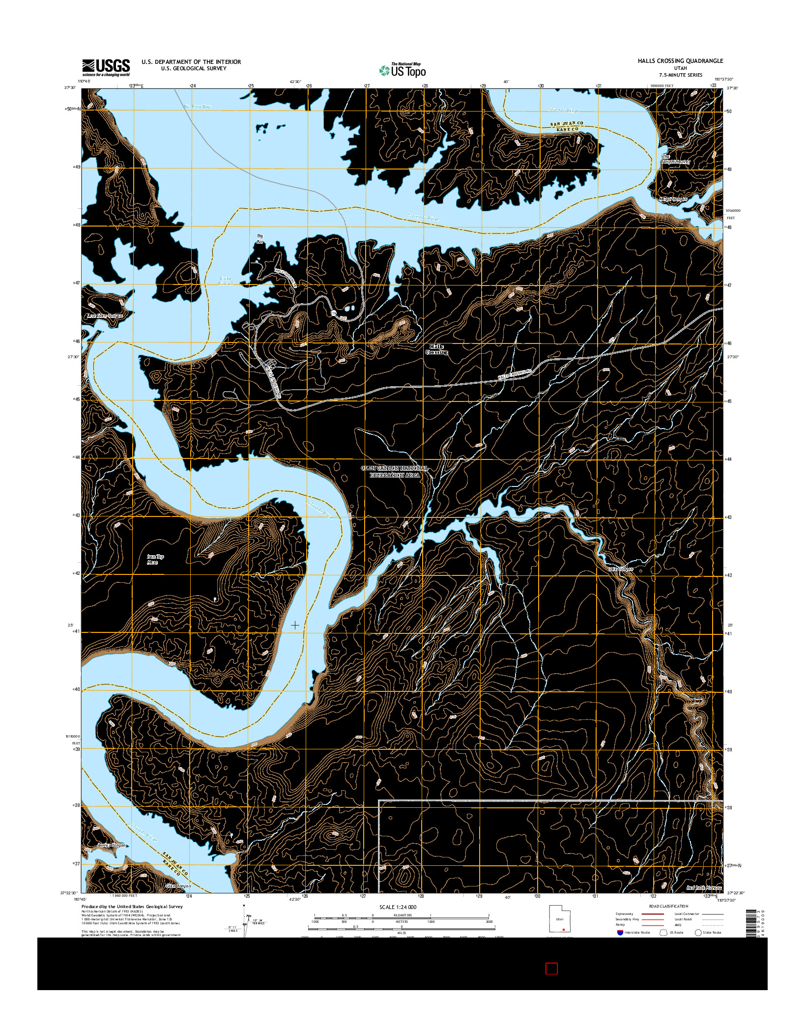 USGS US TOPO 7.5-MINUTE MAP FOR HALLS CROSSING, UT 2017