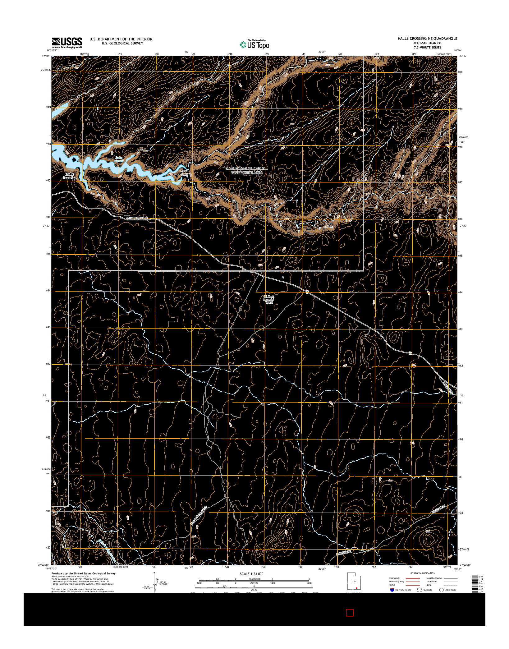 USGS US TOPO 7.5-MINUTE MAP FOR HALLS CROSSING NE, UT 2017