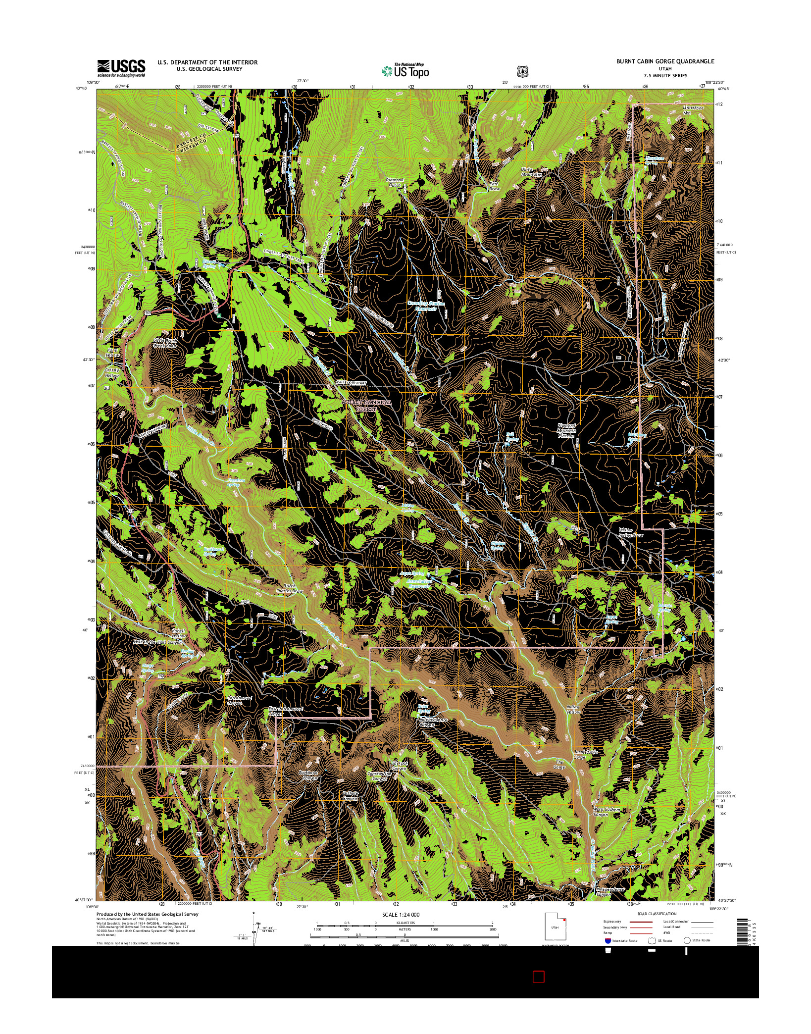 USGS US TOPO 7.5-MINUTE MAP FOR BURNT CABIN GORGE, UT 2017