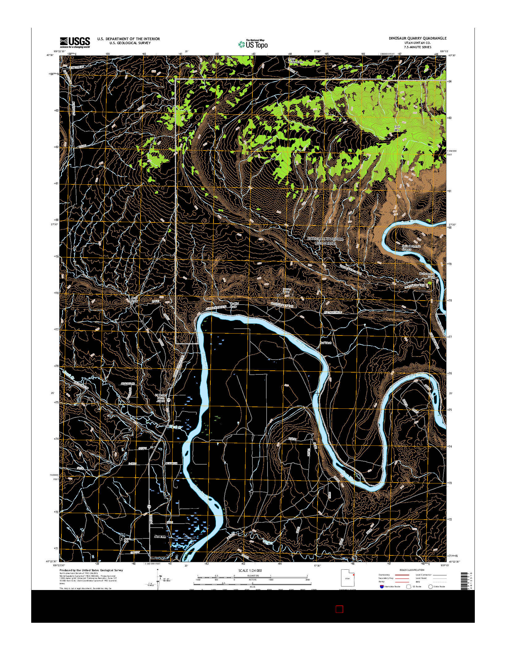 USGS US TOPO 7.5-MINUTE MAP FOR DINOSAUR QUARRY, UT 2017