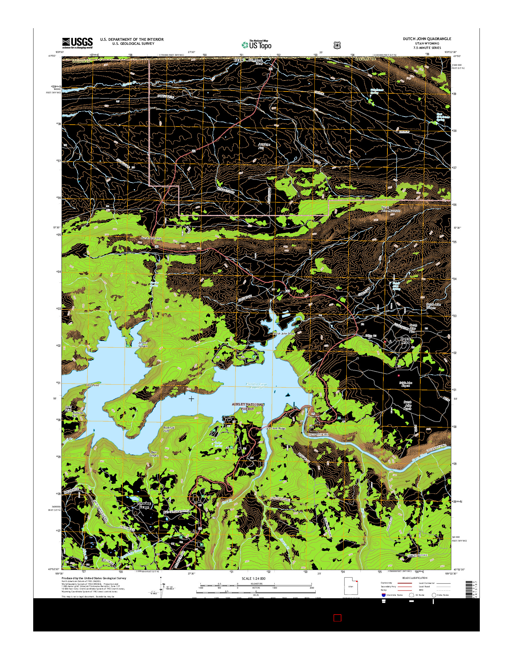 USGS US TOPO 7.5-MINUTE MAP FOR DUTCH JOHN, UT-WY 2017