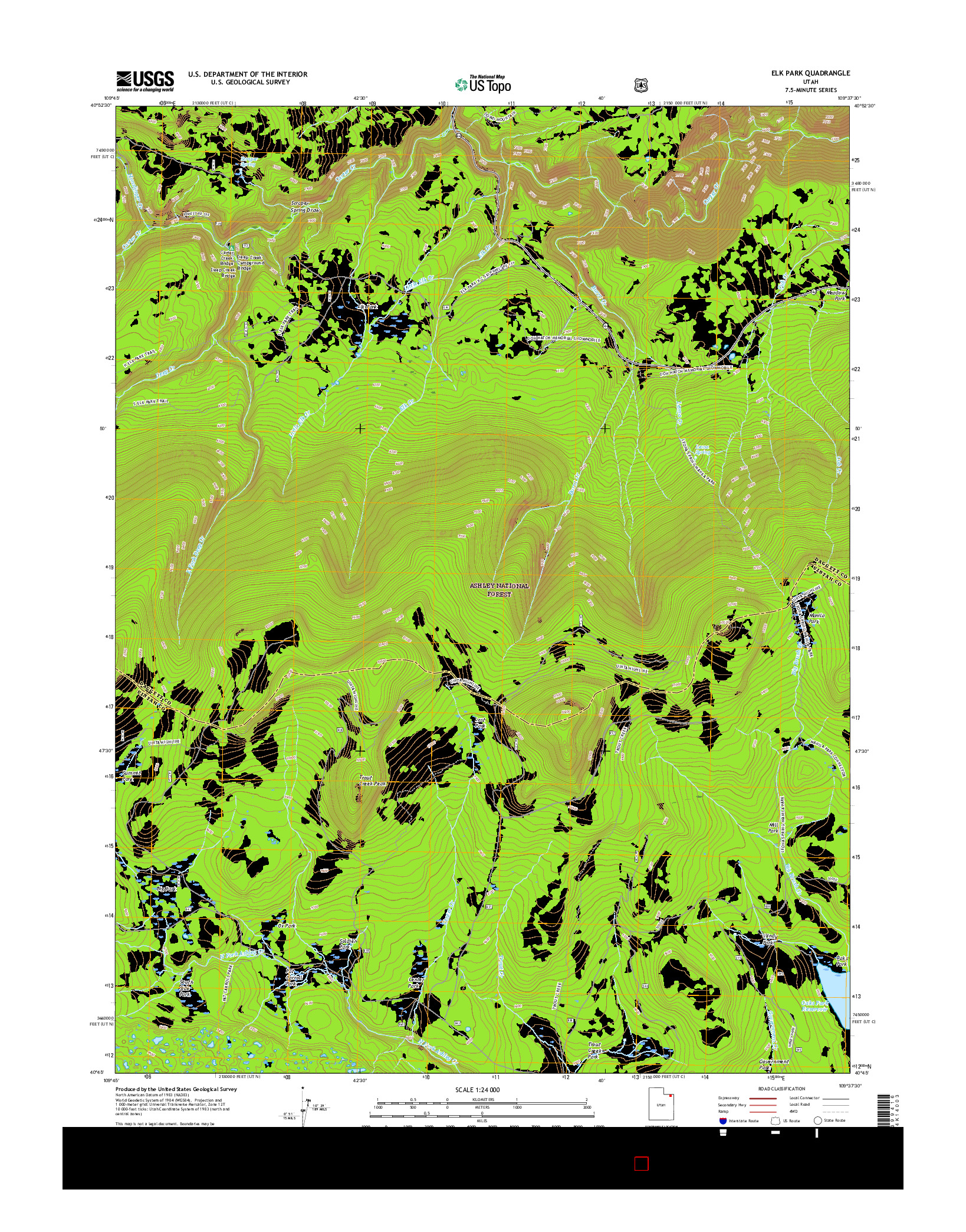 USGS US TOPO 7.5-MINUTE MAP FOR ELK PARK, UT 2017