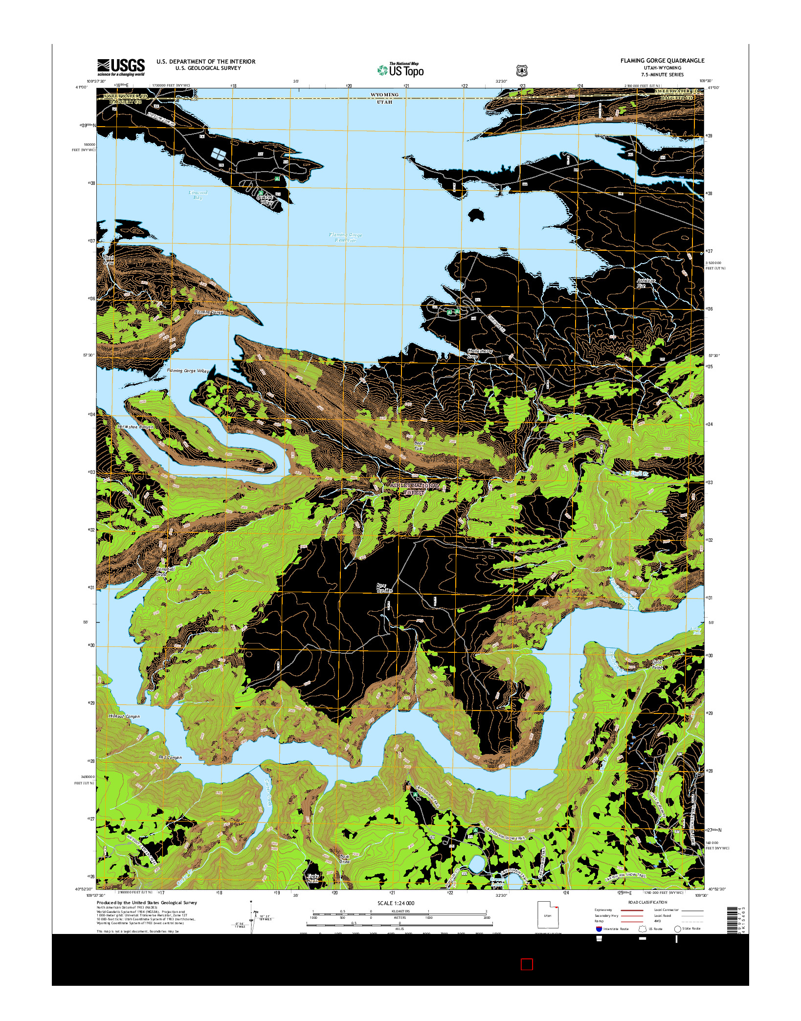 USGS US TOPO 7.5-MINUTE MAP FOR FLAMING GORGE, UT-WY 2017