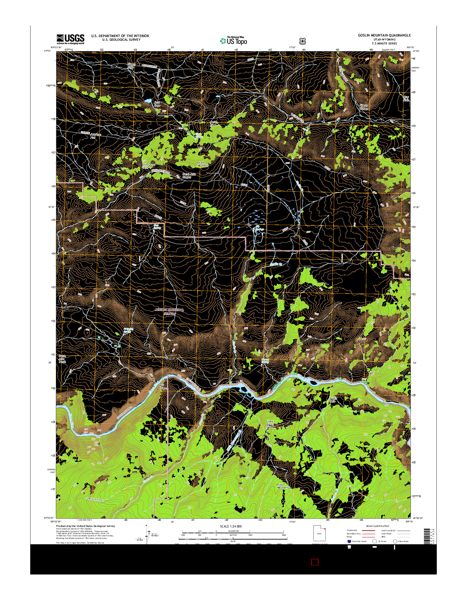 USGS US TOPO 7.5-MINUTE MAP FOR GOSLIN MOUNTAIN, UT-WY 2017