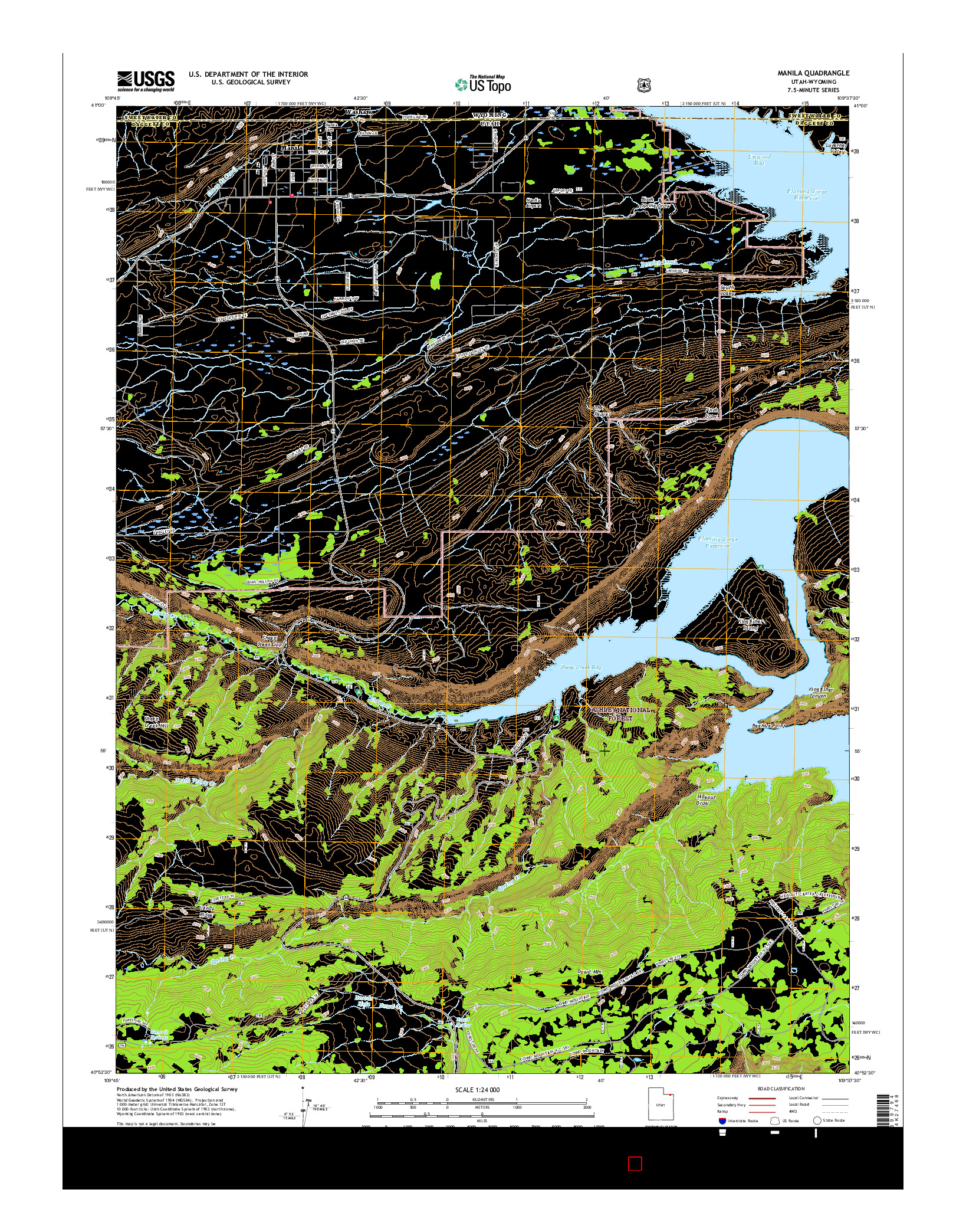 USGS US TOPO 7.5-MINUTE MAP FOR MANILA, UT-WY 2017