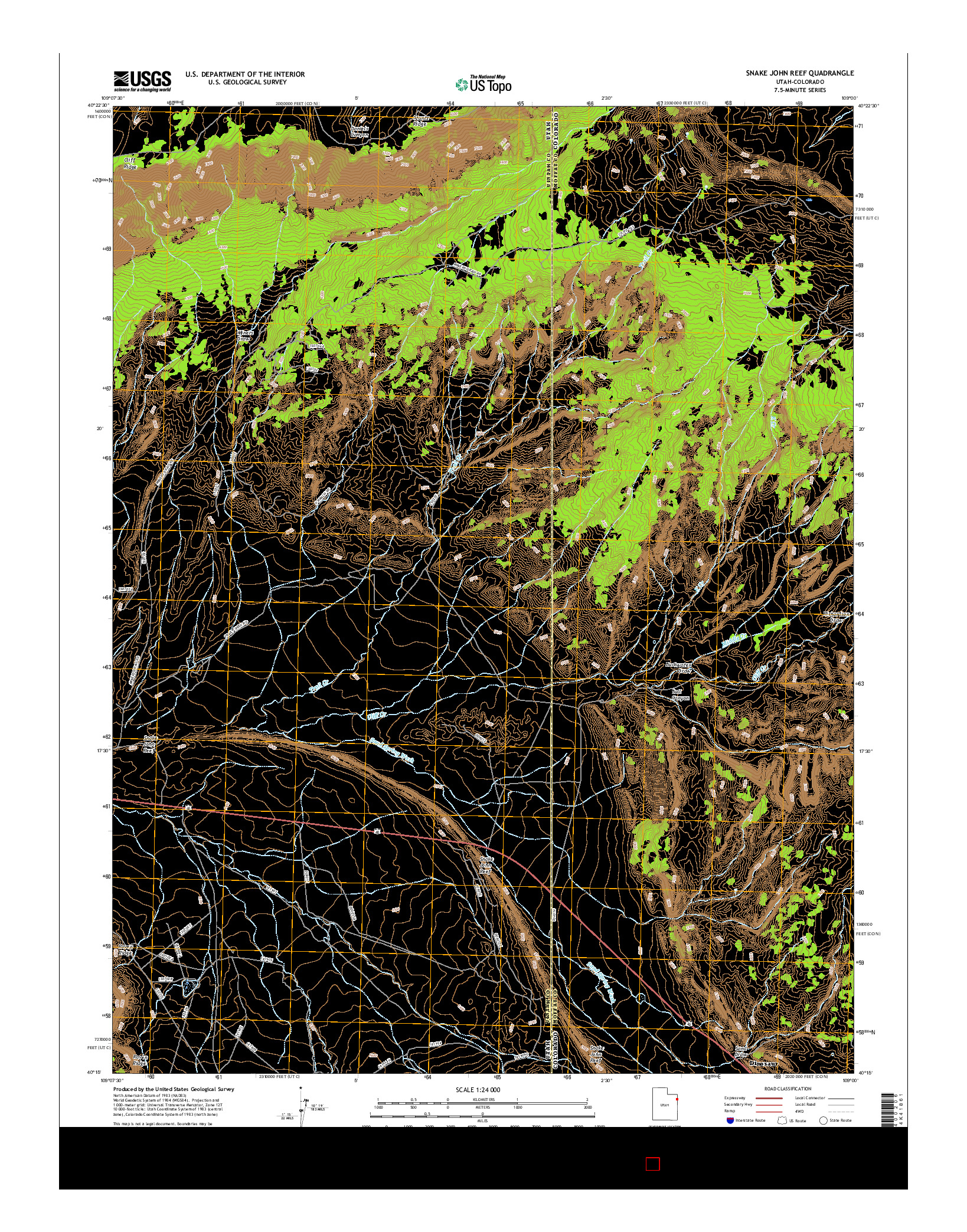 USGS US TOPO 7.5-MINUTE MAP FOR SNAKE JOHN REEF, UT-CO 2017