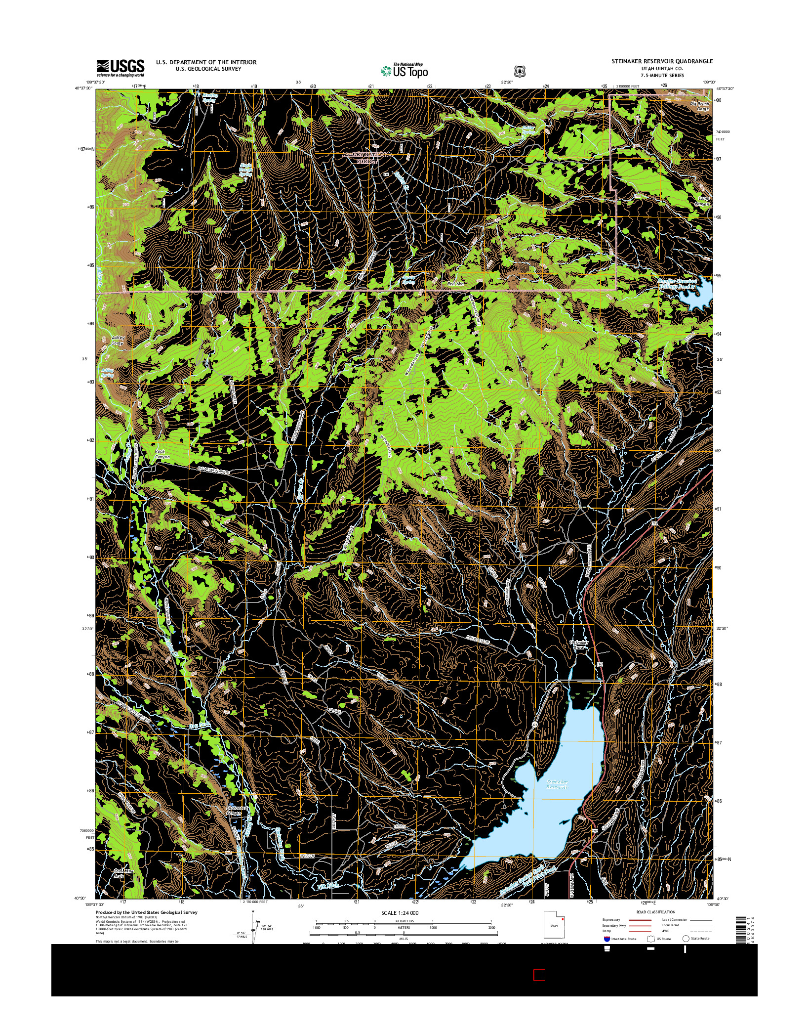 USGS US TOPO 7.5-MINUTE MAP FOR STEINAKER RESERVOIR, UT 2017
