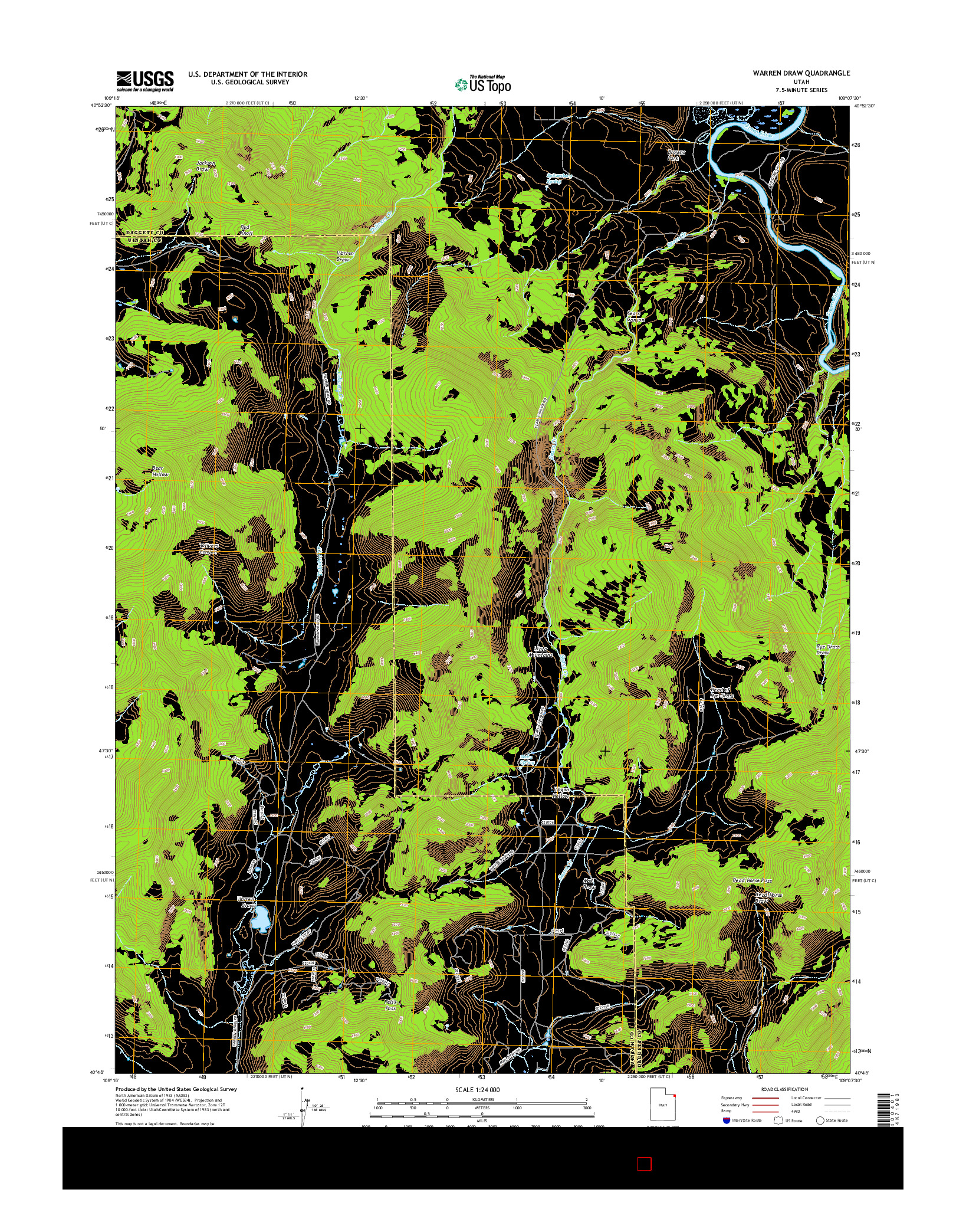 USGS US TOPO 7.5-MINUTE MAP FOR WARREN DRAW, UT 2017