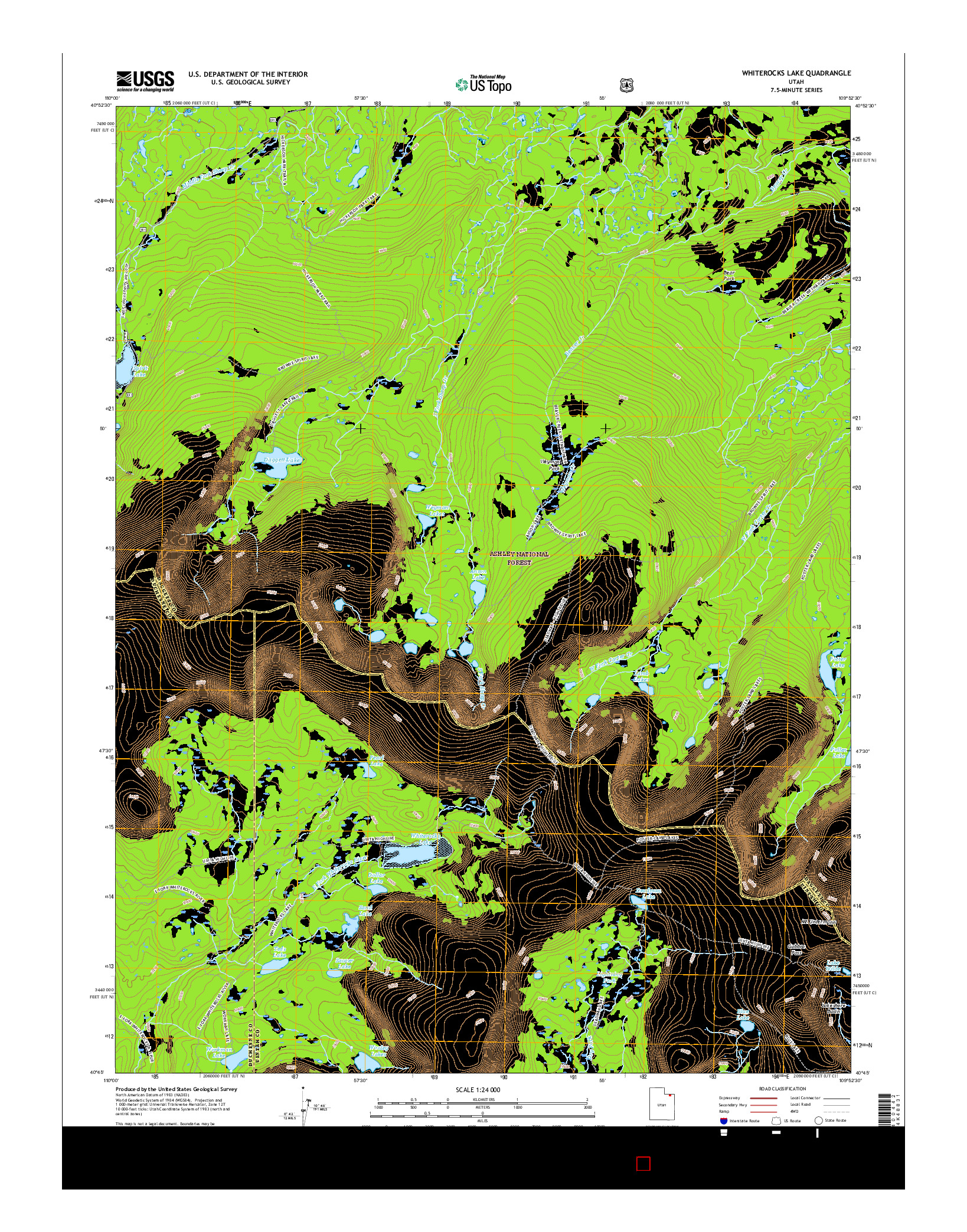 USGS US TOPO 7.5-MINUTE MAP FOR WHITEROCKS LAKE, UT 2017