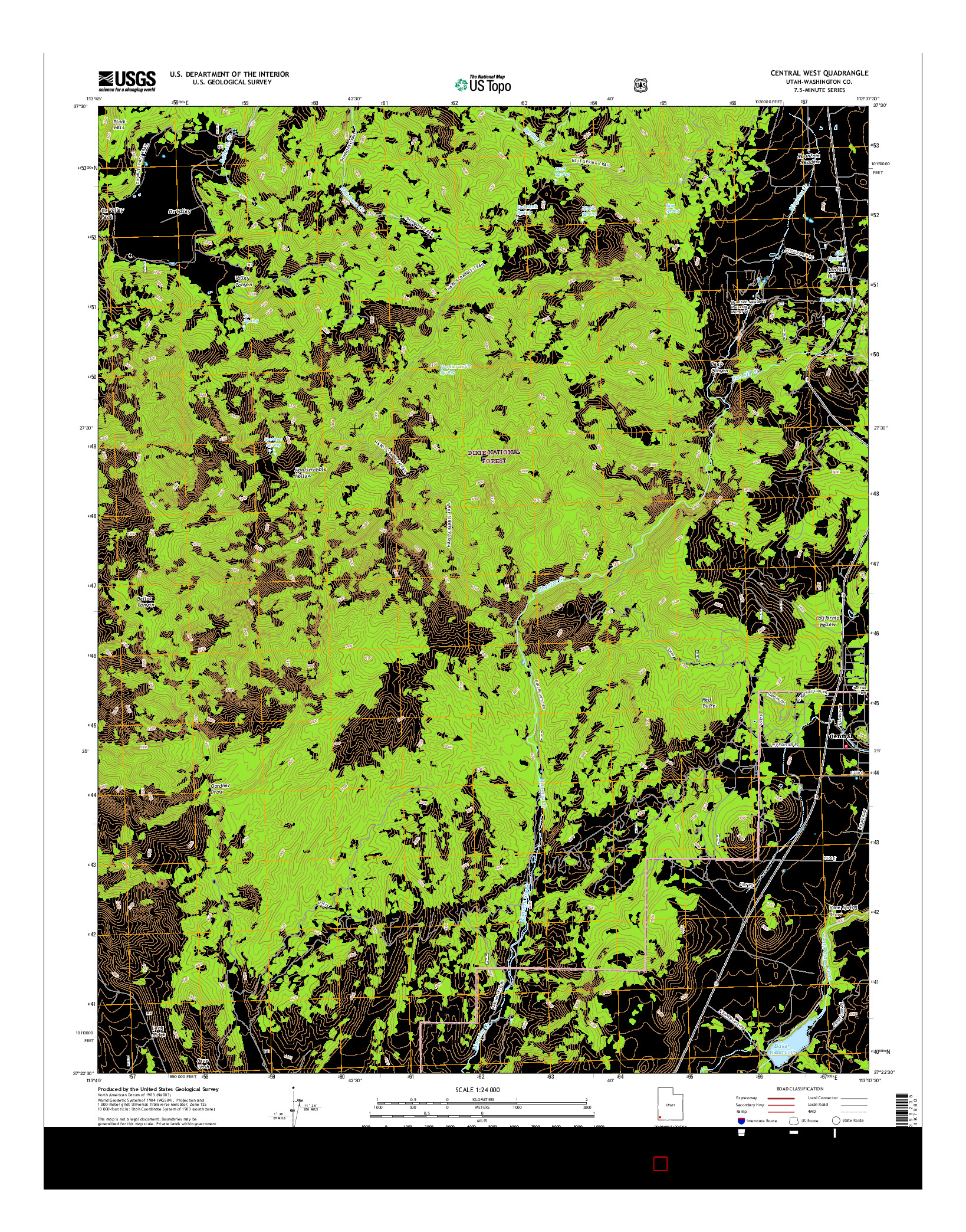 USGS US TOPO 7.5-MINUTE MAP FOR CENTRAL WEST, UT 2017