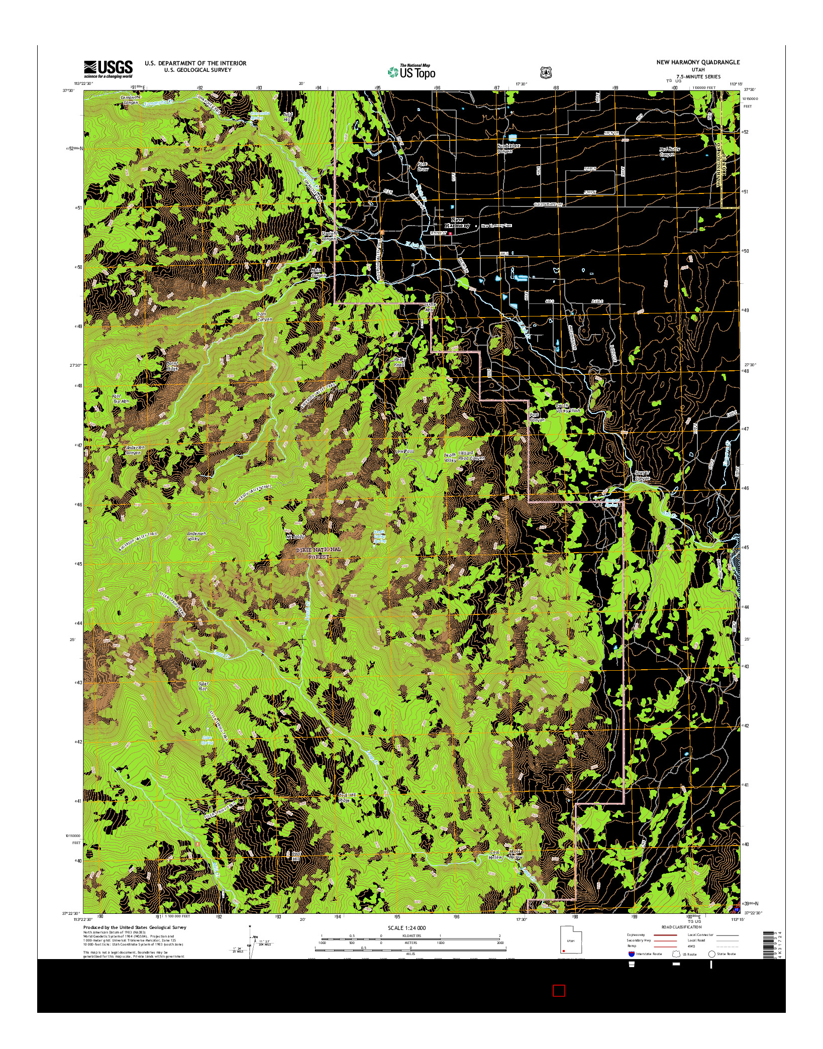 USGS US TOPO 7.5-MINUTE MAP FOR NEW HARMONY, UT 2017