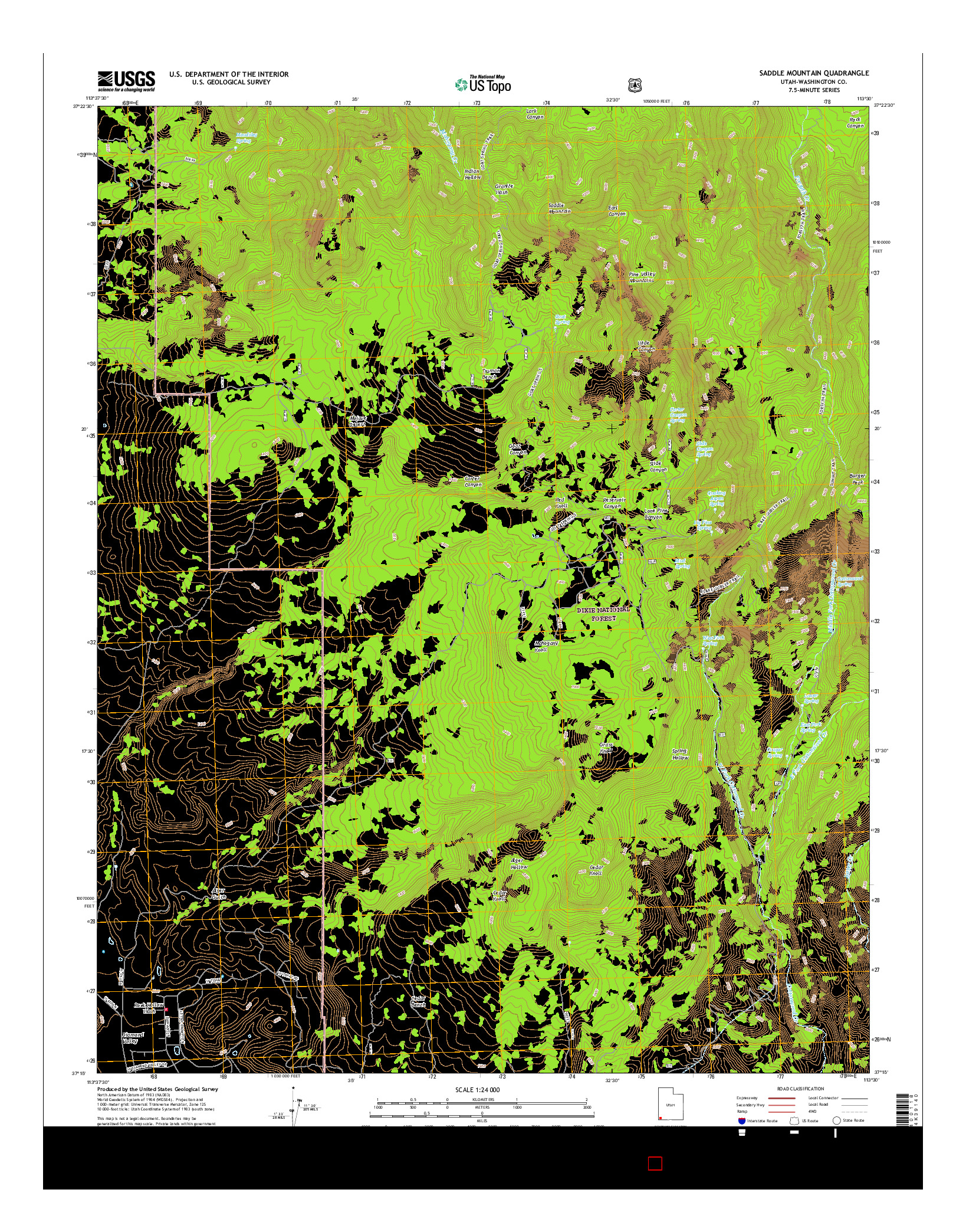 USGS US TOPO 7.5-MINUTE MAP FOR SADDLE MOUNTAIN, UT 2017