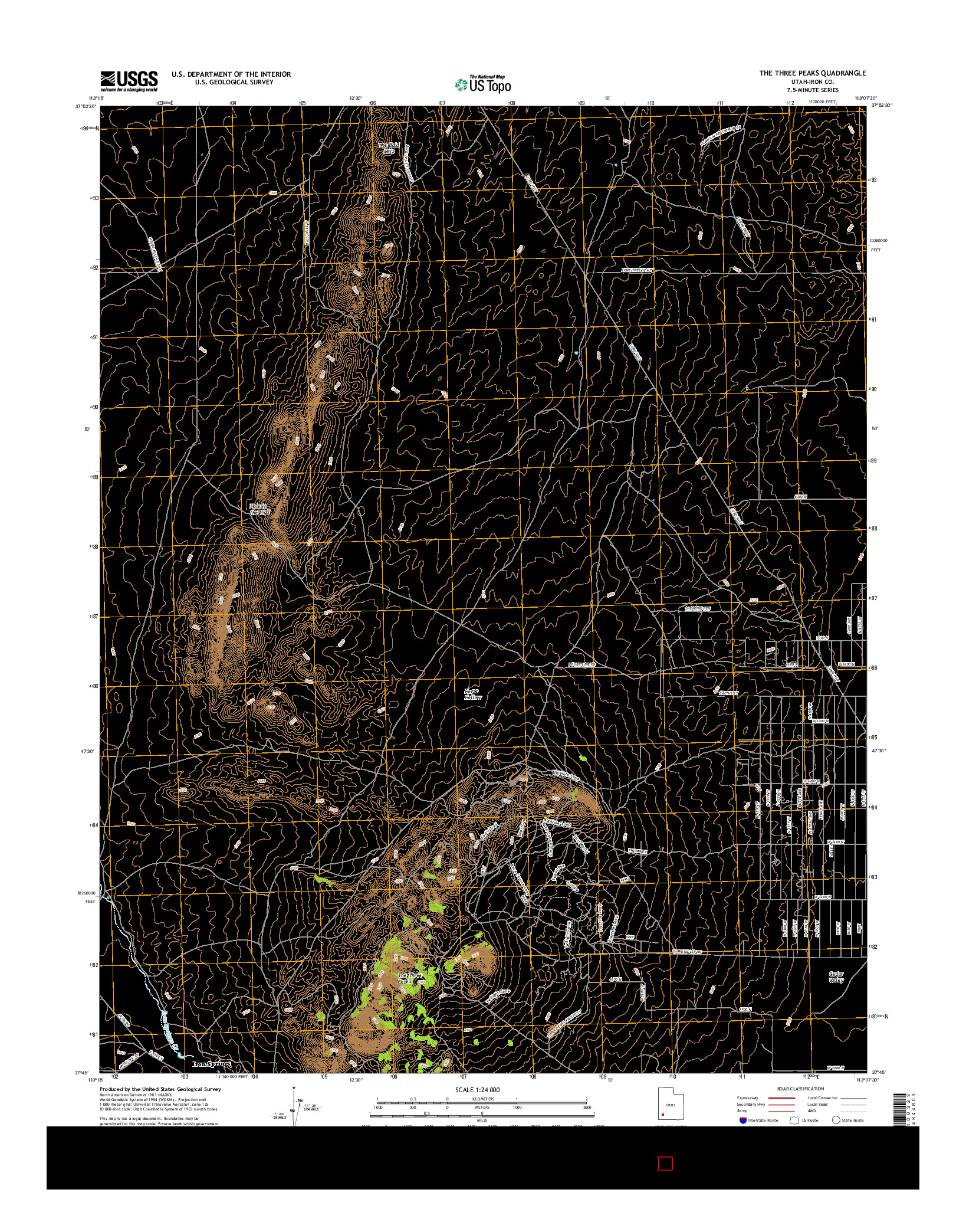 USGS US TOPO 7.5-MINUTE MAP FOR THE THREE PEAKS, UT 2017