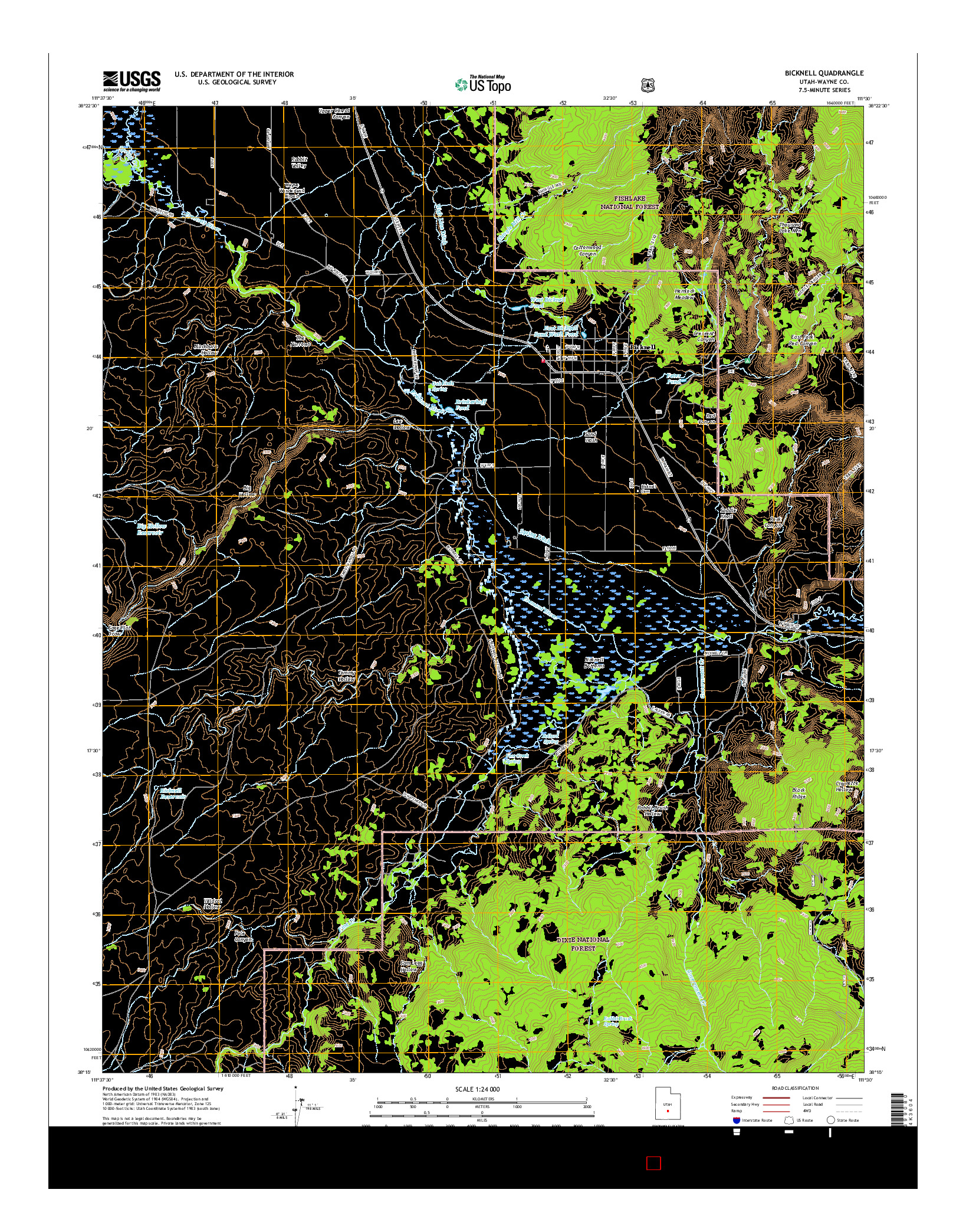 USGS US TOPO 7.5-MINUTE MAP FOR BICKNELL, UT 2017