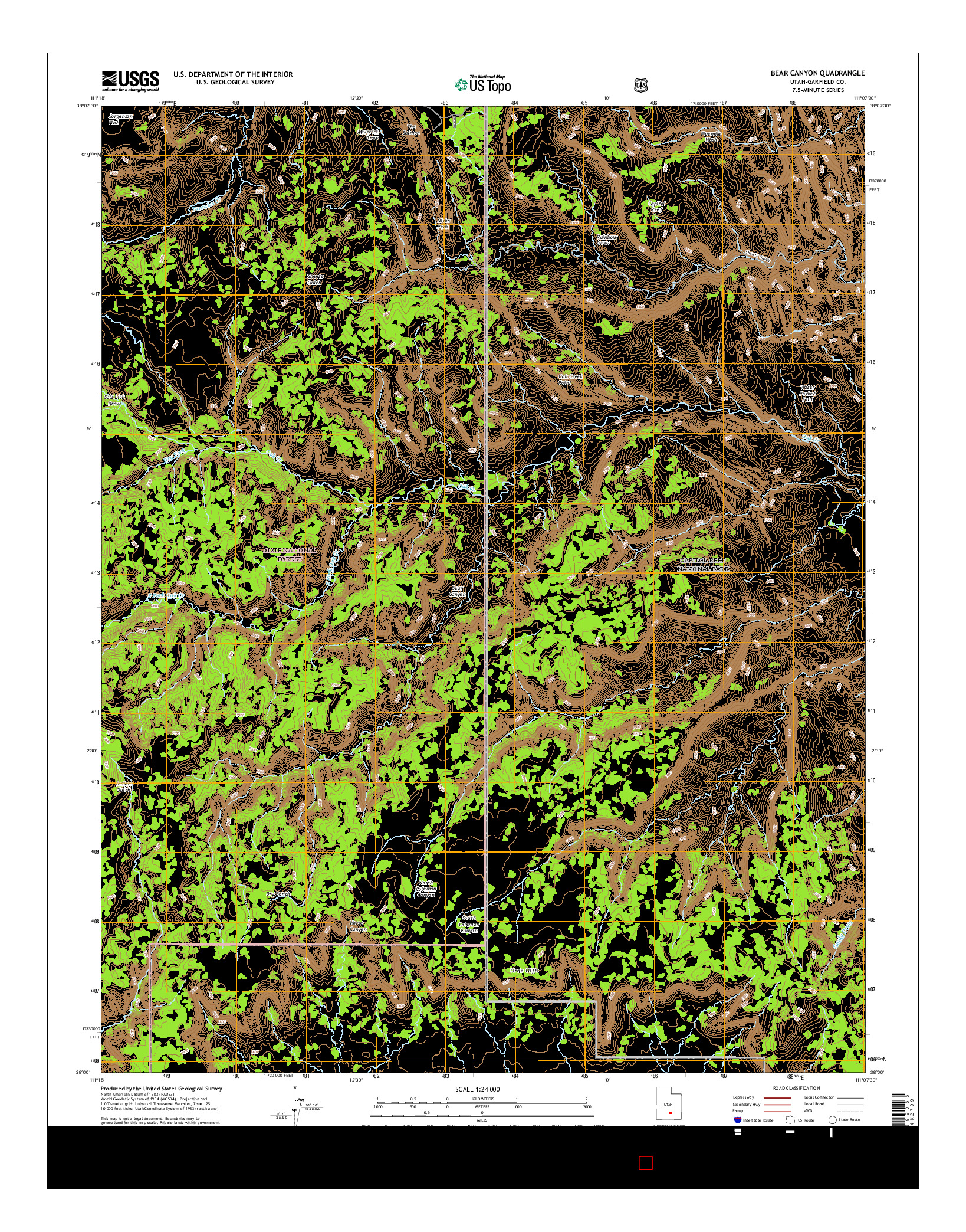 USGS US TOPO 7.5-MINUTE MAP FOR BEAR CANYON, UT 2017