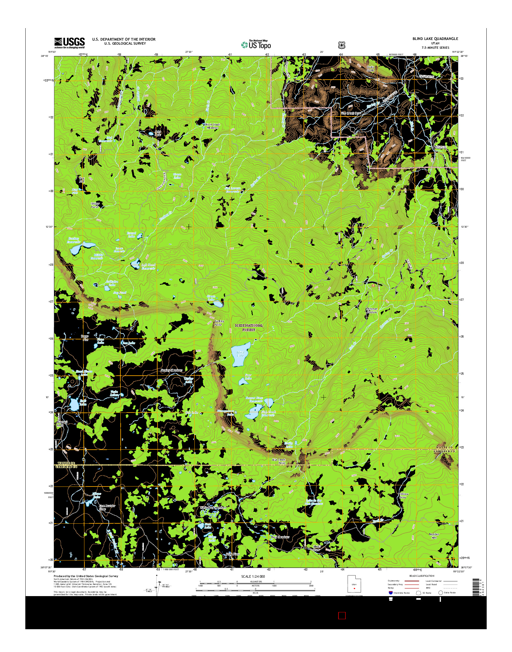 USGS US TOPO 7.5-MINUTE MAP FOR BLIND LAKE, UT 2017