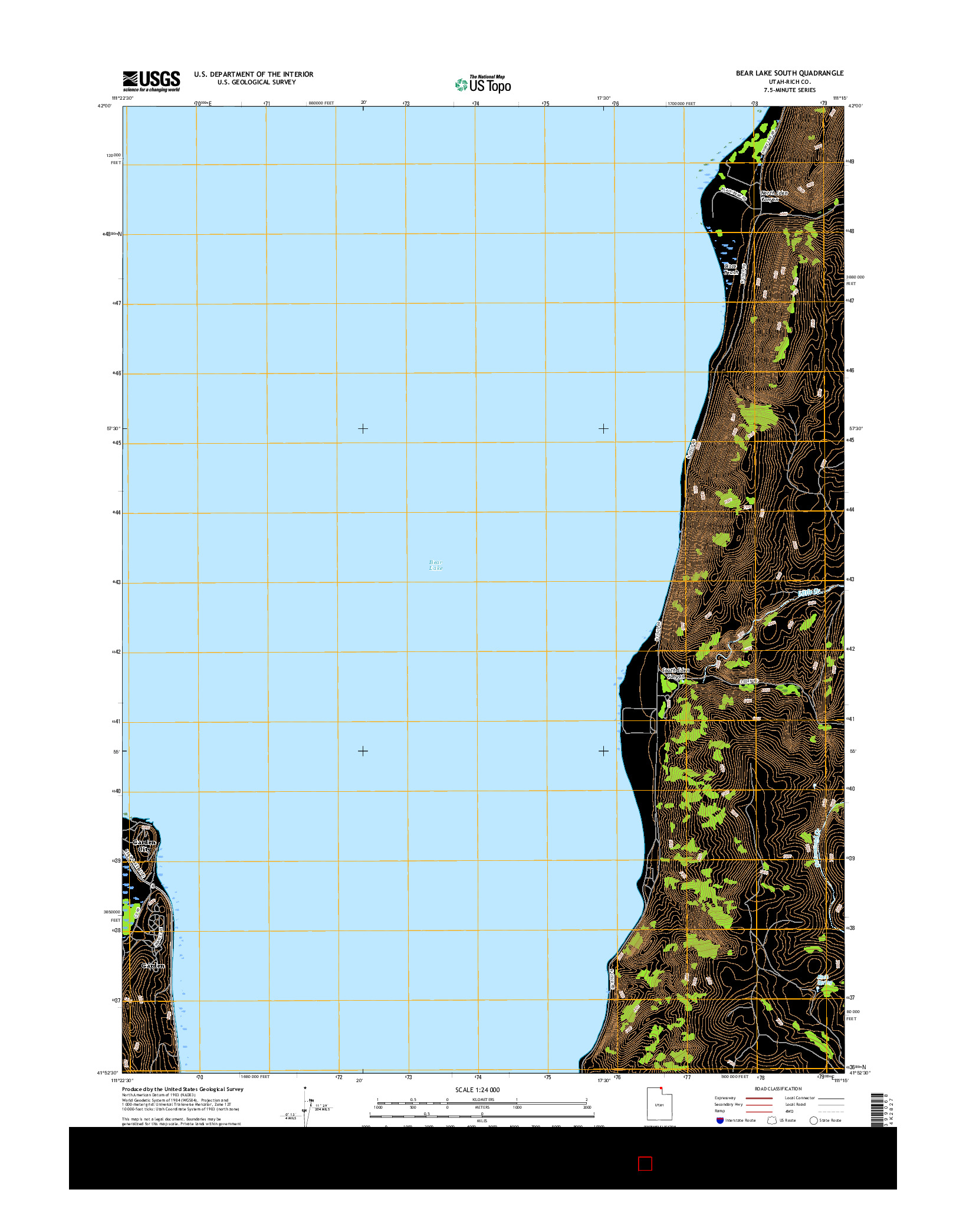 USGS US TOPO 7.5-MINUTE MAP FOR BEAR LAKE SOUTH, UT 2017