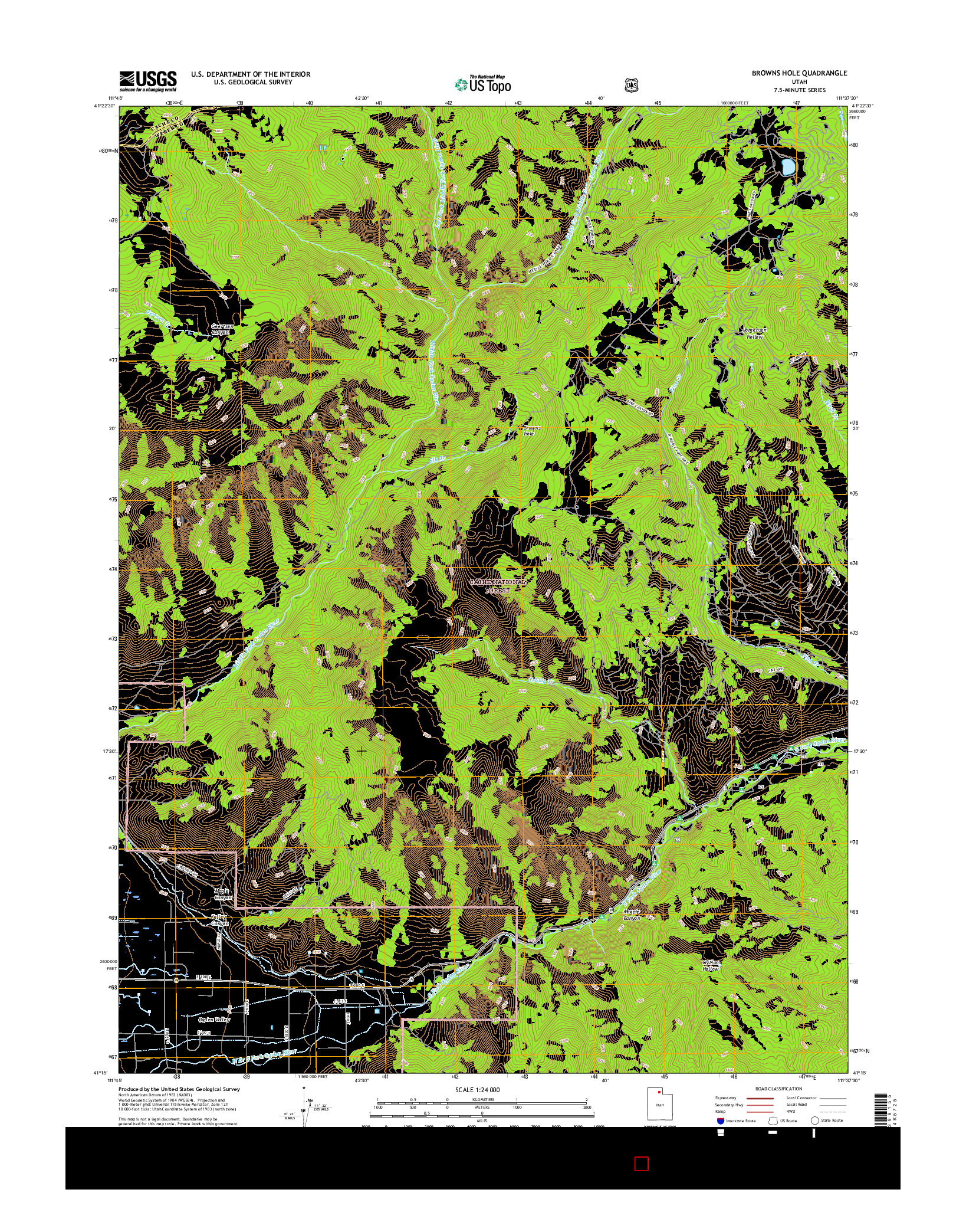 USGS US TOPO 7.5-MINUTE MAP FOR BROWNS HOLE, UT 2017