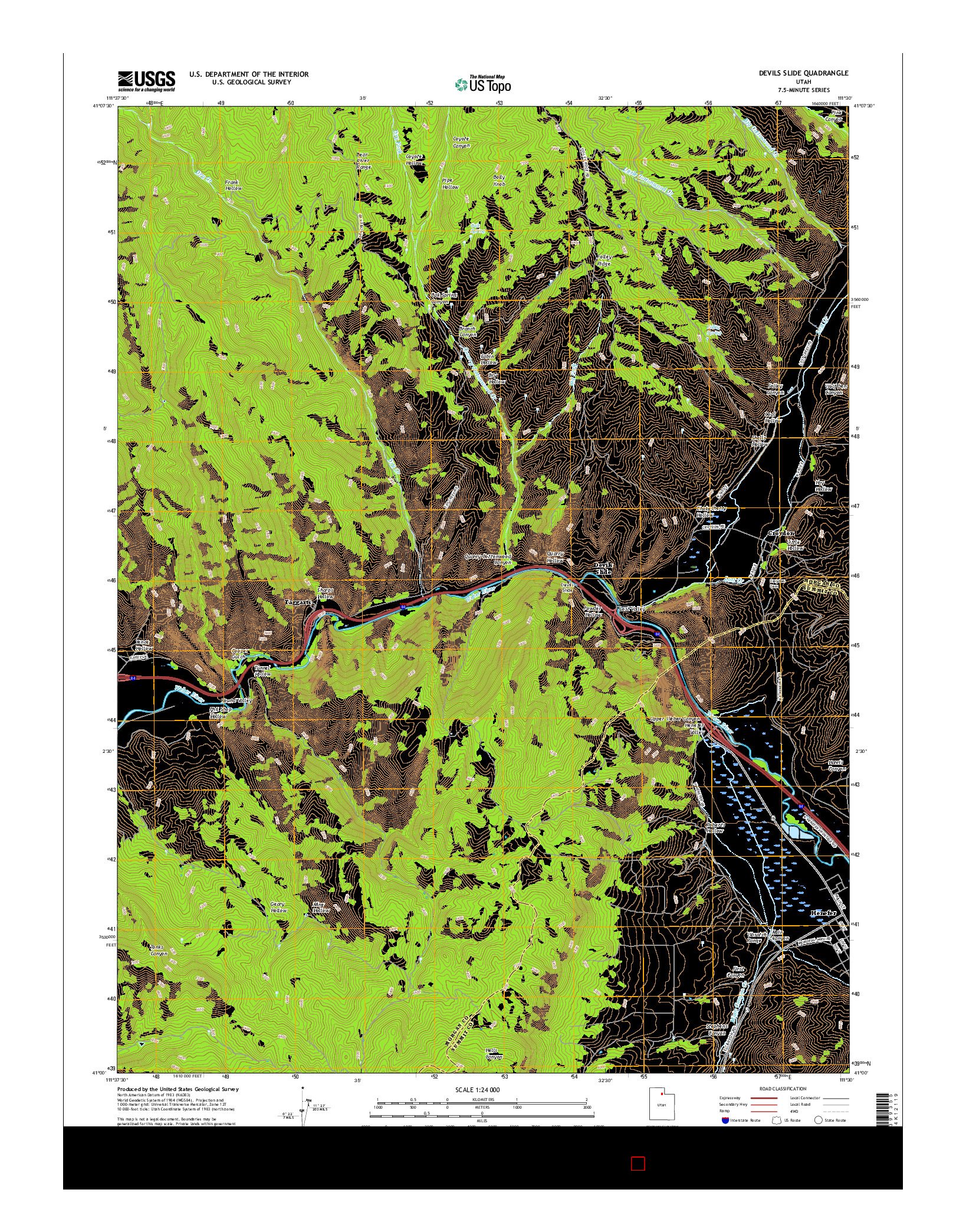 USGS US TOPO 7.5-MINUTE MAP FOR DEVILS SLIDE, UT 2017