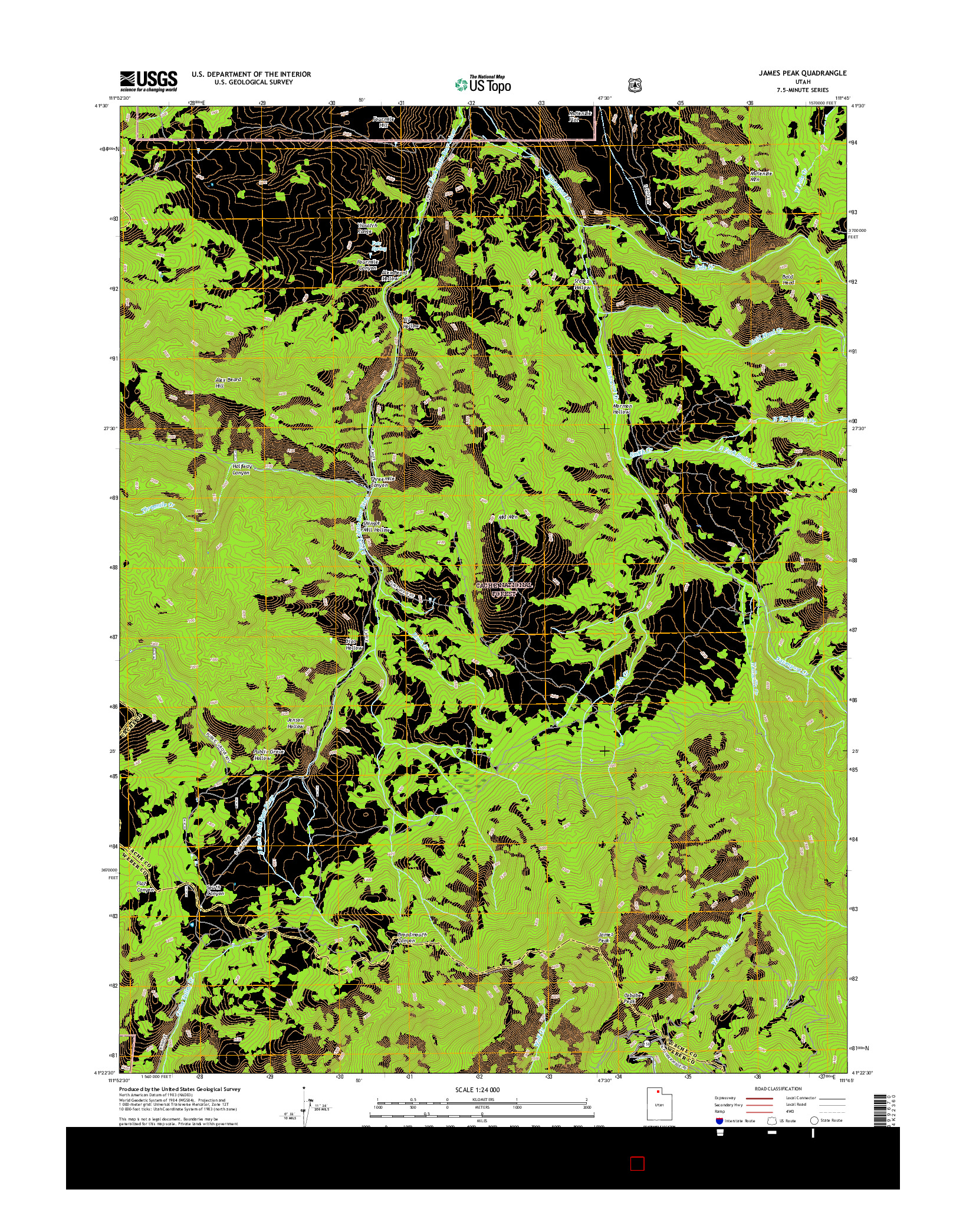 USGS US TOPO 7.5-MINUTE MAP FOR JAMES PEAK, UT 2017