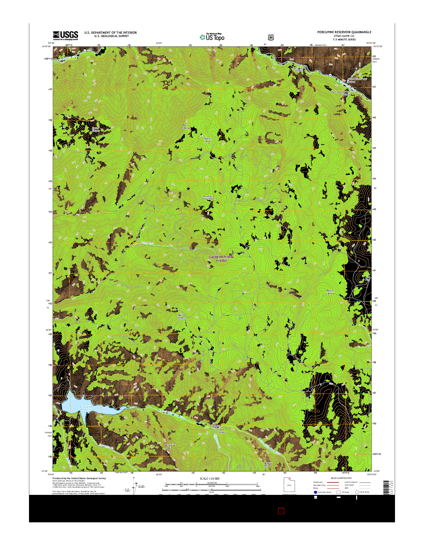 USGS US TOPO 7.5-MINUTE MAP FOR PORCUPINE RESERVOIR, UT 2017