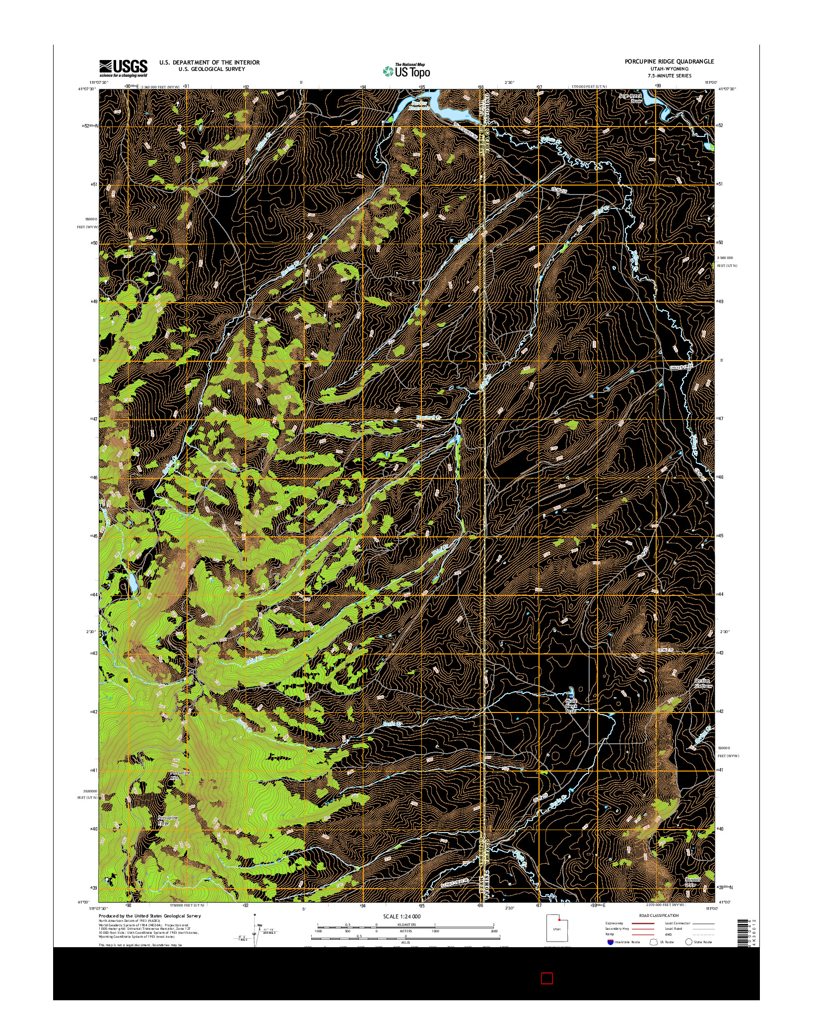 USGS US TOPO 7.5-MINUTE MAP FOR PORCUPINE RIDGE, UT-WY 2017
