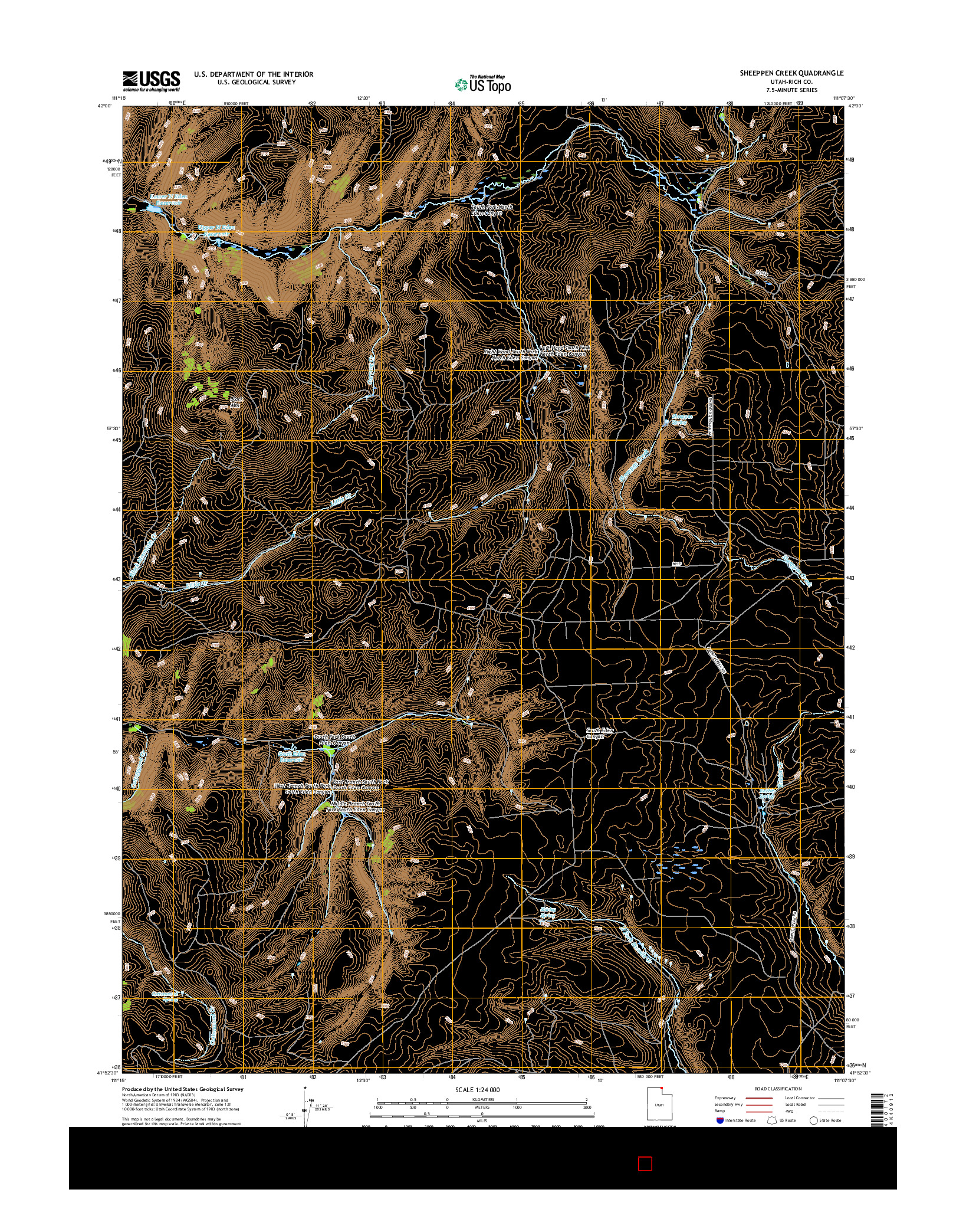 USGS US TOPO 7.5-MINUTE MAP FOR SHEEPPEN CREEK, UT 2017