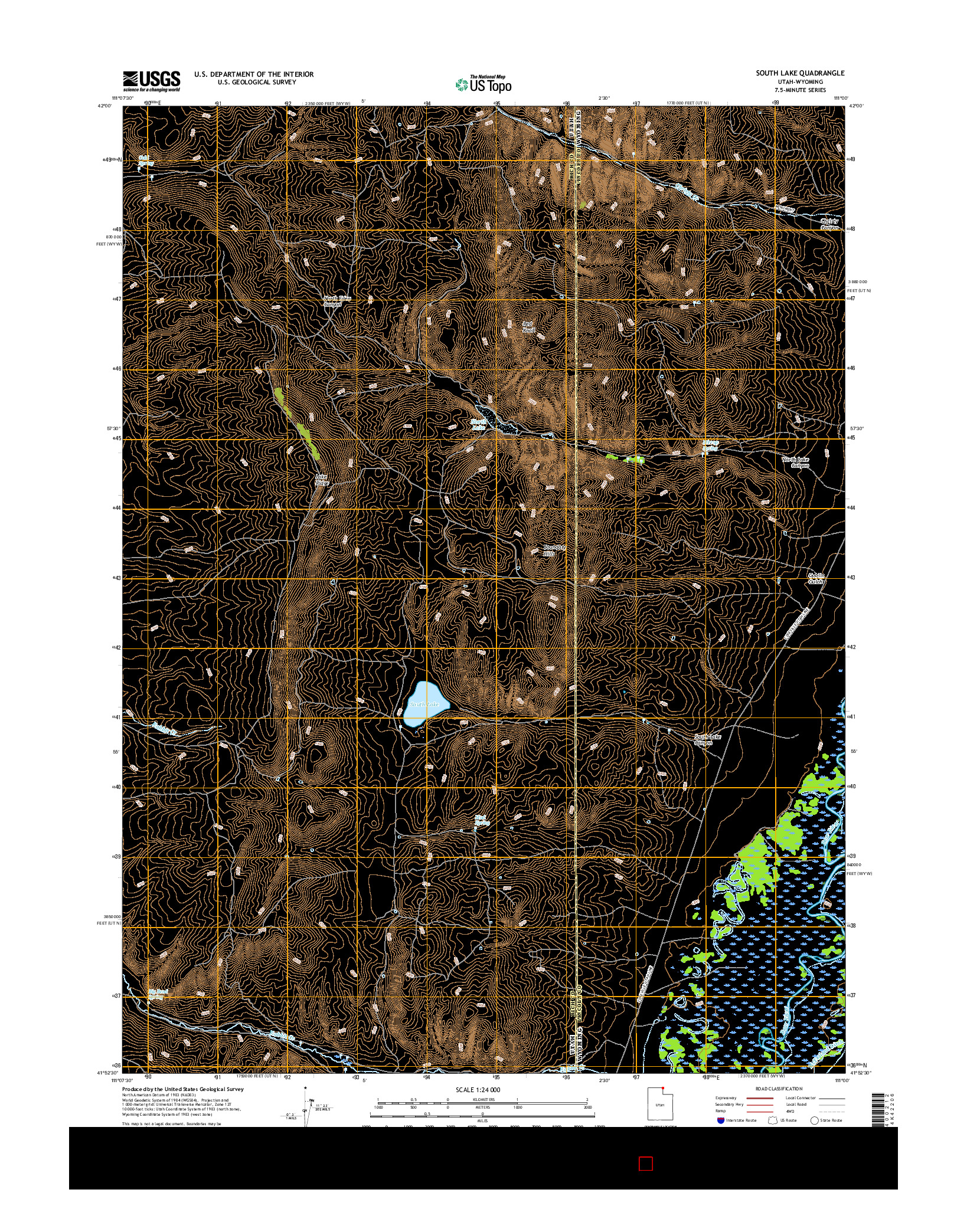 USGS US TOPO 7.5-MINUTE MAP FOR SOUTH LAKE, UT-WY 2017