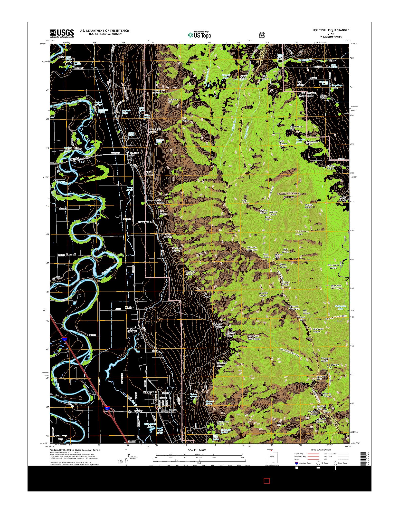 USGS US TOPO 7.5-MINUTE MAP FOR HONEYVILLE, UT 2017
