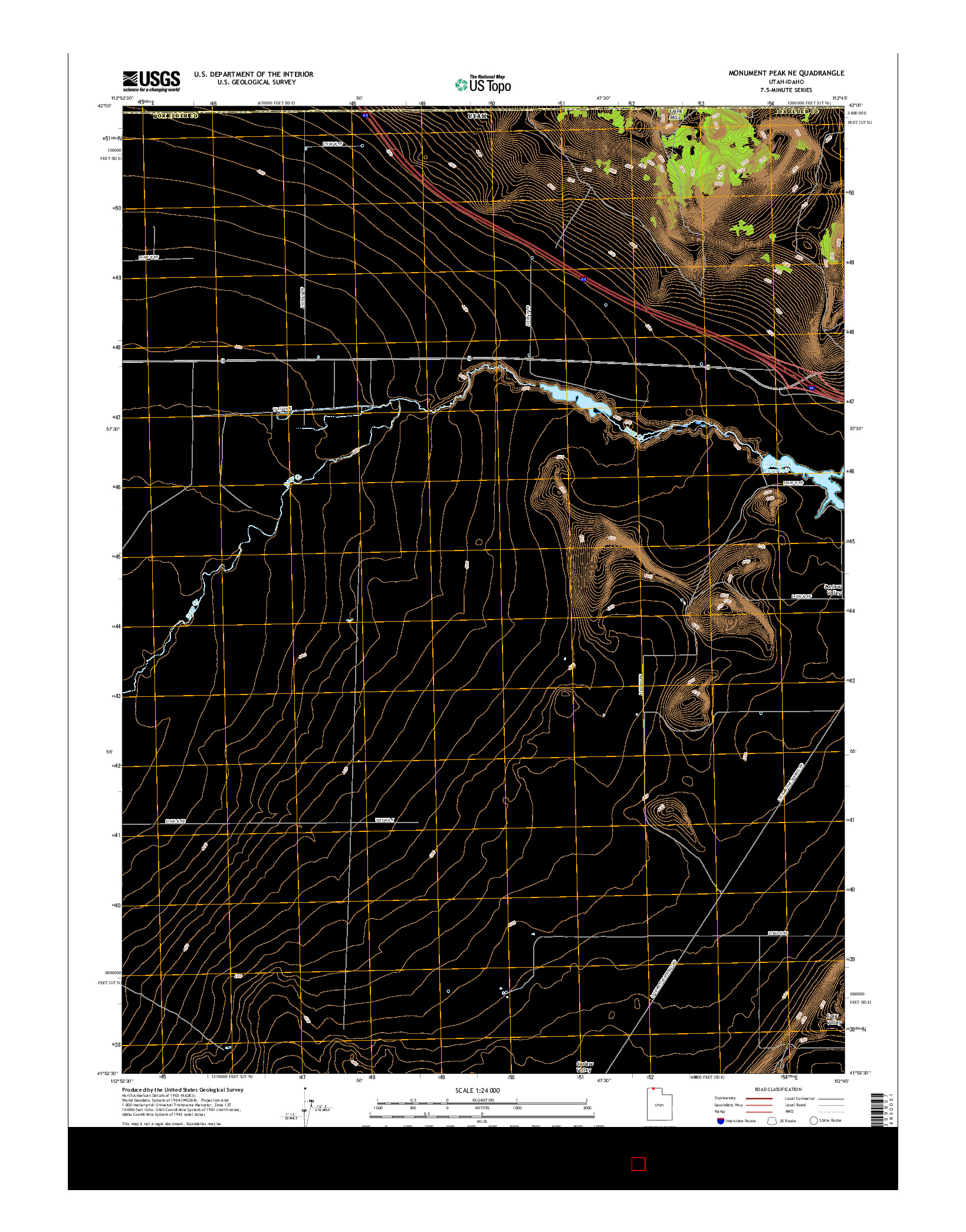 USGS US TOPO 7.5-MINUTE MAP FOR MONUMENT PEAK NE, UT-ID 2017