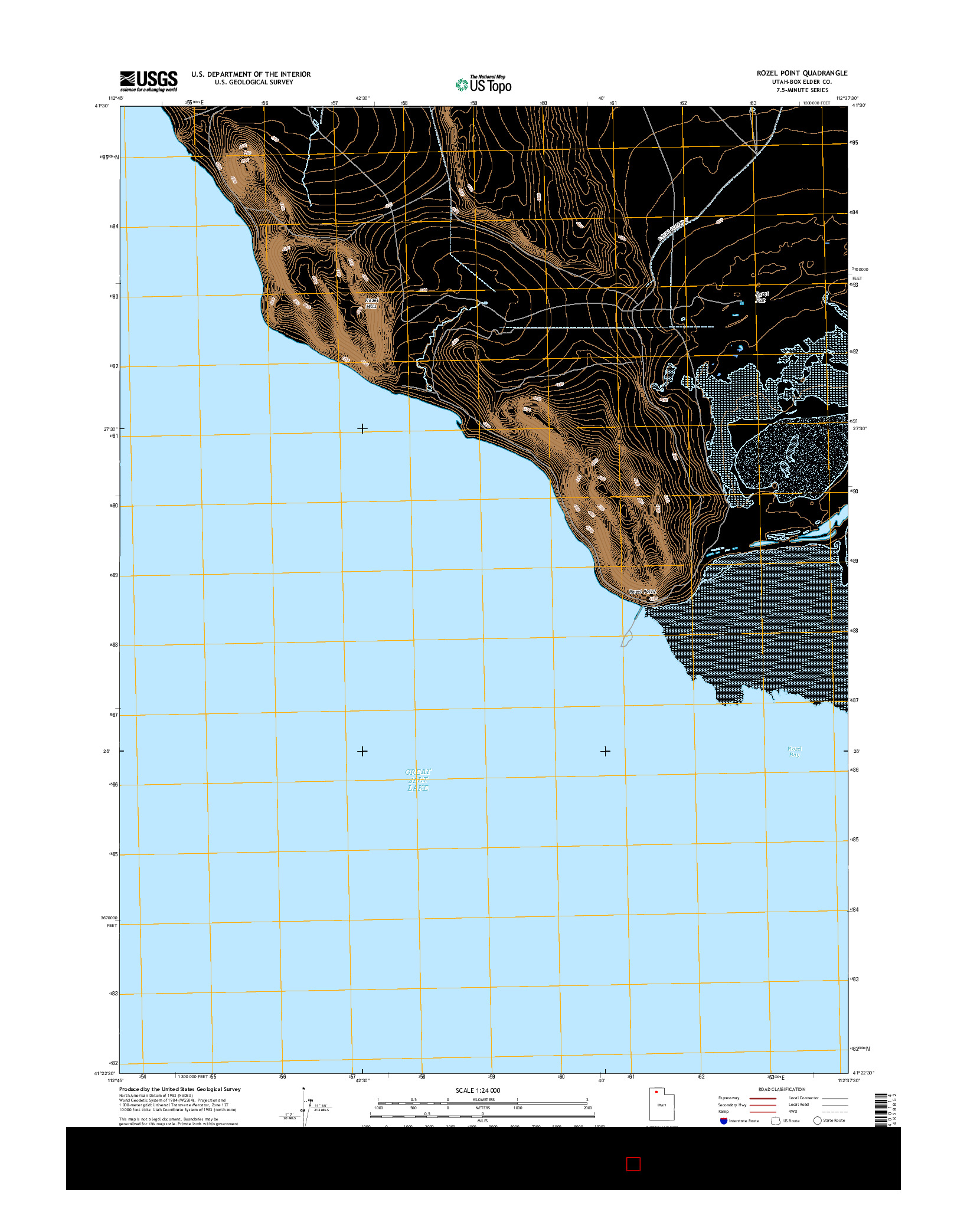 USGS US TOPO 7.5-MINUTE MAP FOR ROZEL POINT, UT 2017