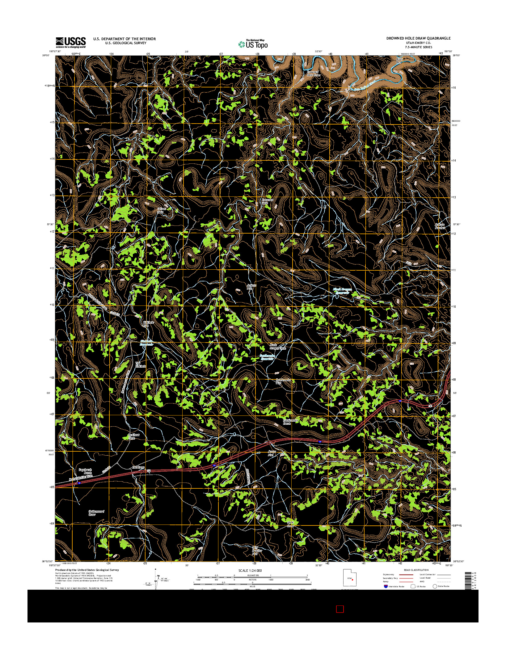 USGS US TOPO 7.5-MINUTE MAP FOR DROWNED HOLE DRAW, UT 2017