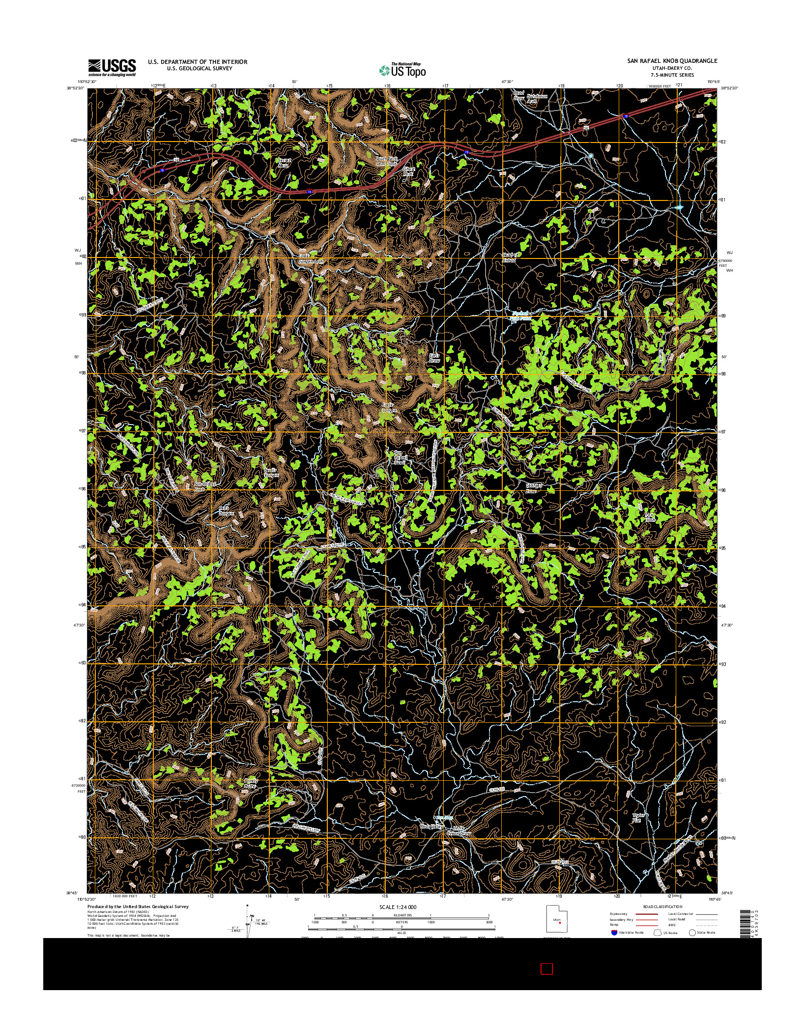 USGS US TOPO 7.5-MINUTE MAP FOR SAN RAFAEL KNOB, UT 2017