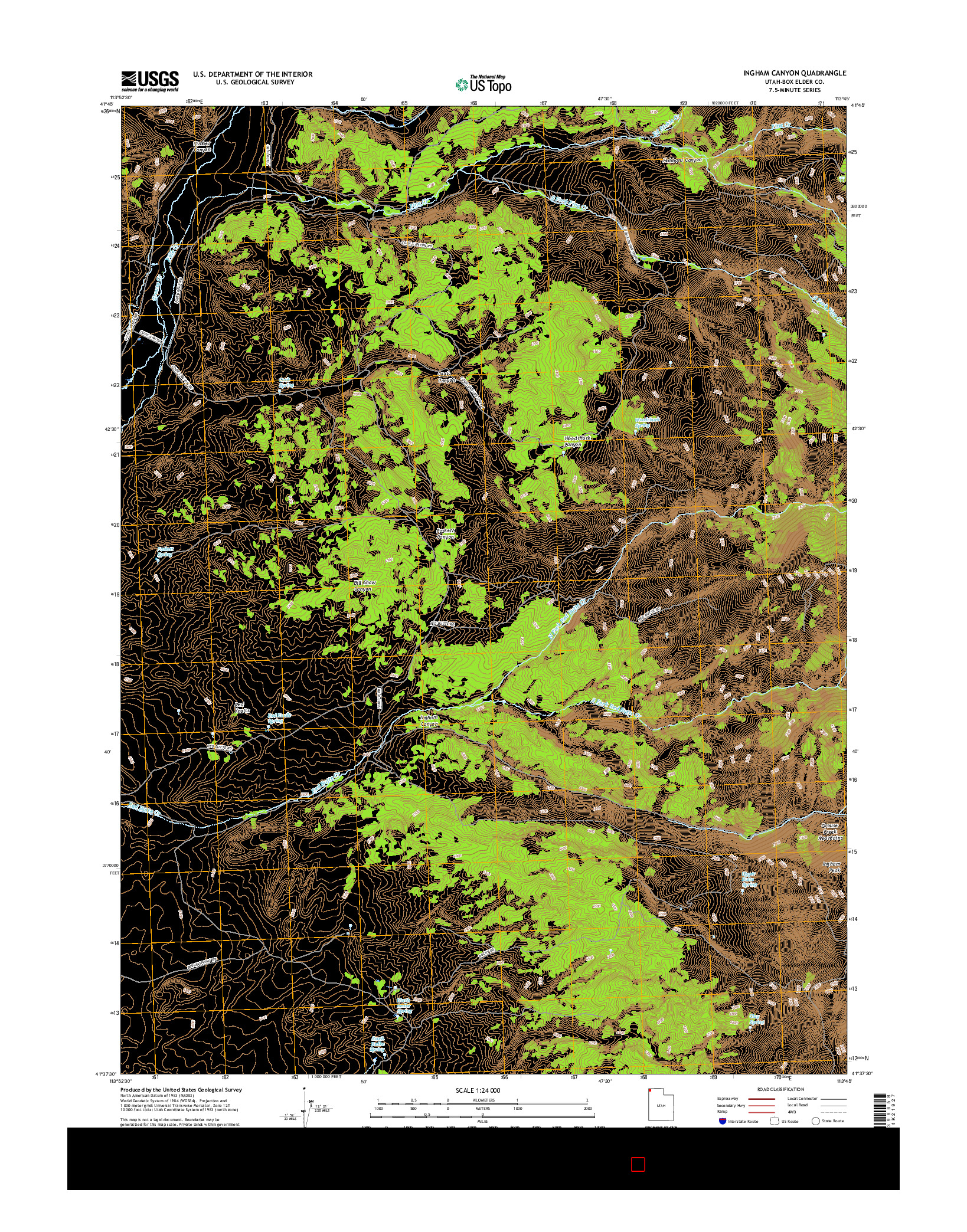 USGS US TOPO 7.5-MINUTE MAP FOR INGHAM CANYON, UT 2017