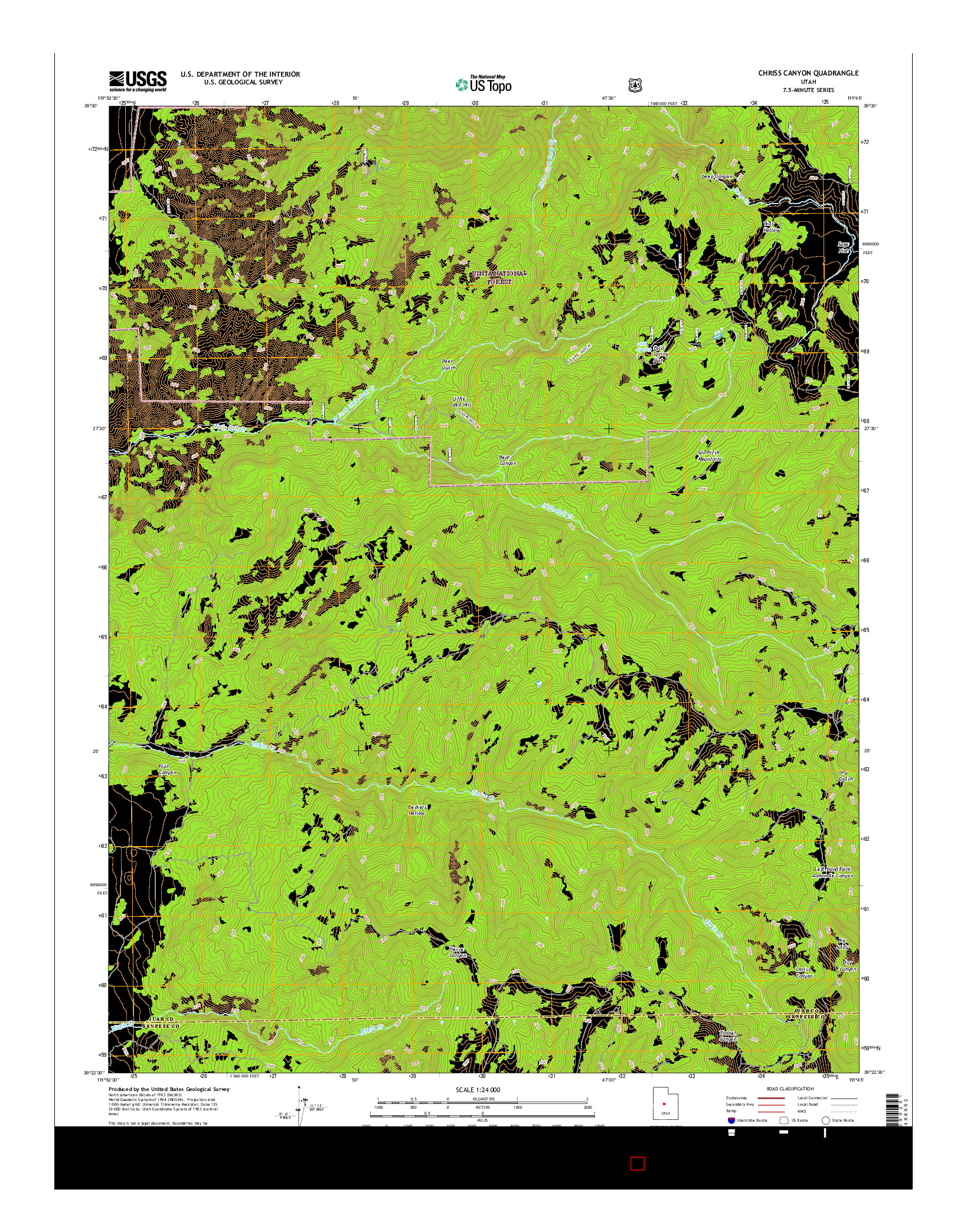 USGS US TOPO 7.5-MINUTE MAP FOR CHRISS CANYON, UT 2017