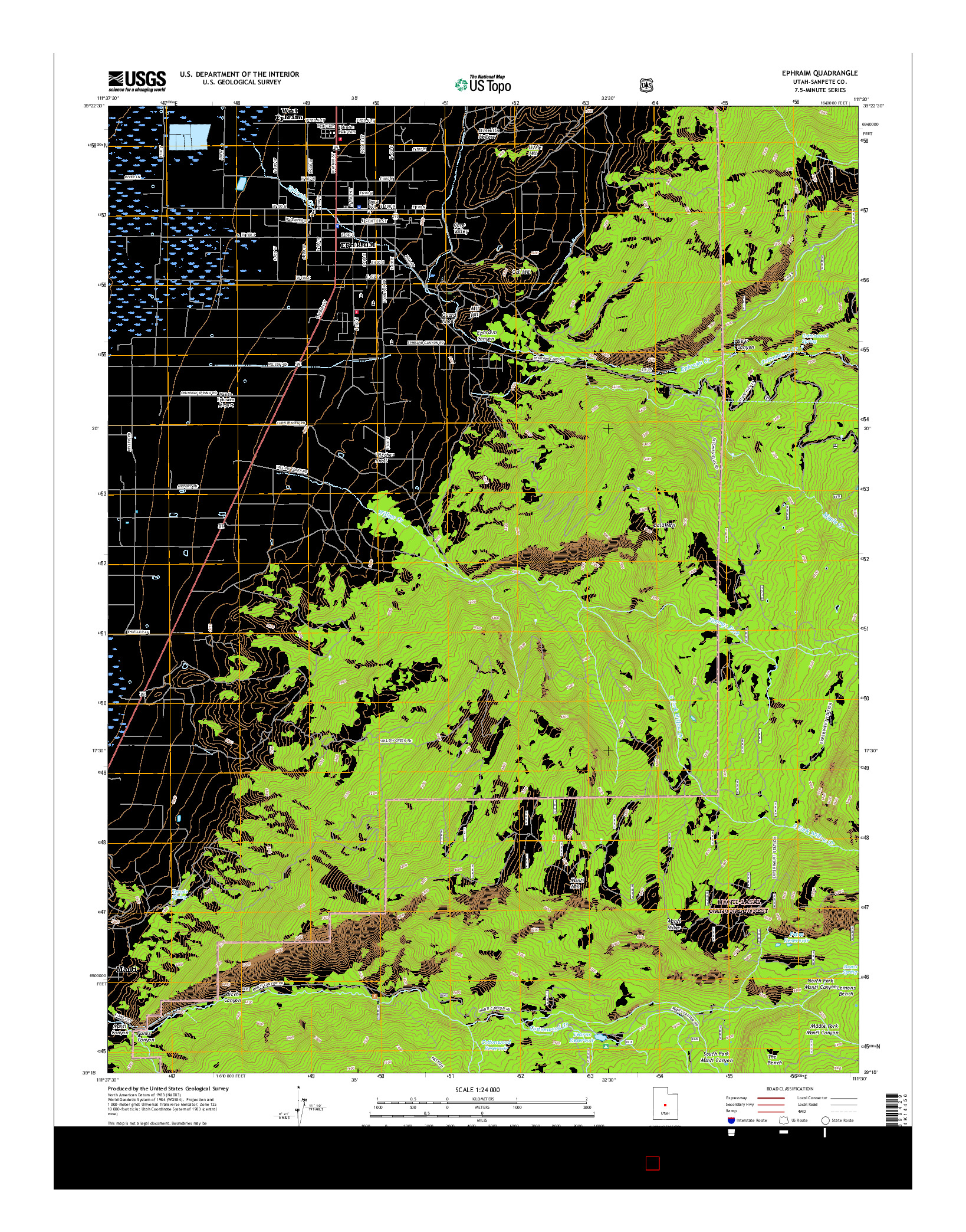 USGS US TOPO 7.5-MINUTE MAP FOR EPHRAIM, UT 2017
