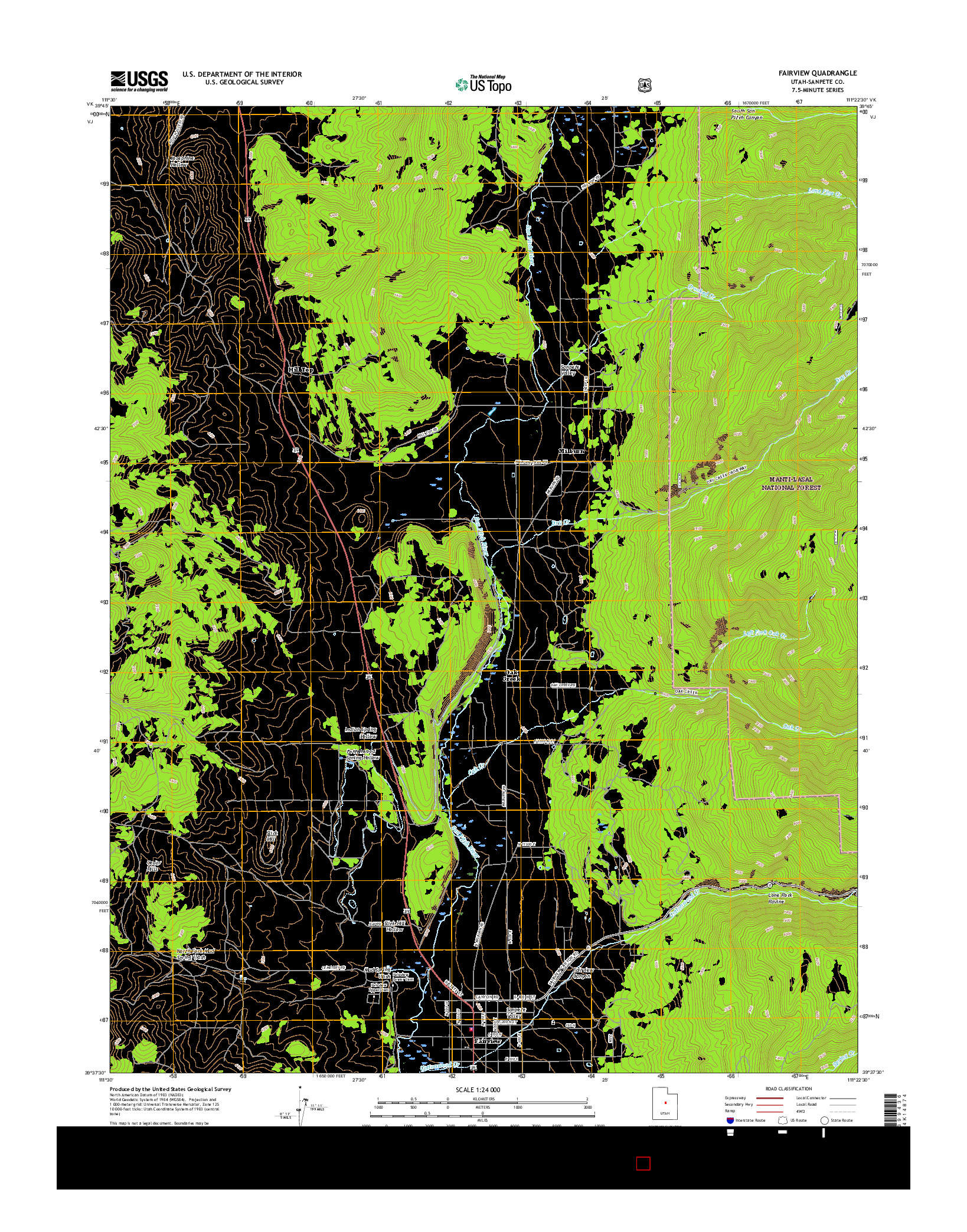 USGS US TOPO 7.5-MINUTE MAP FOR FAIRVIEW, UT 2017