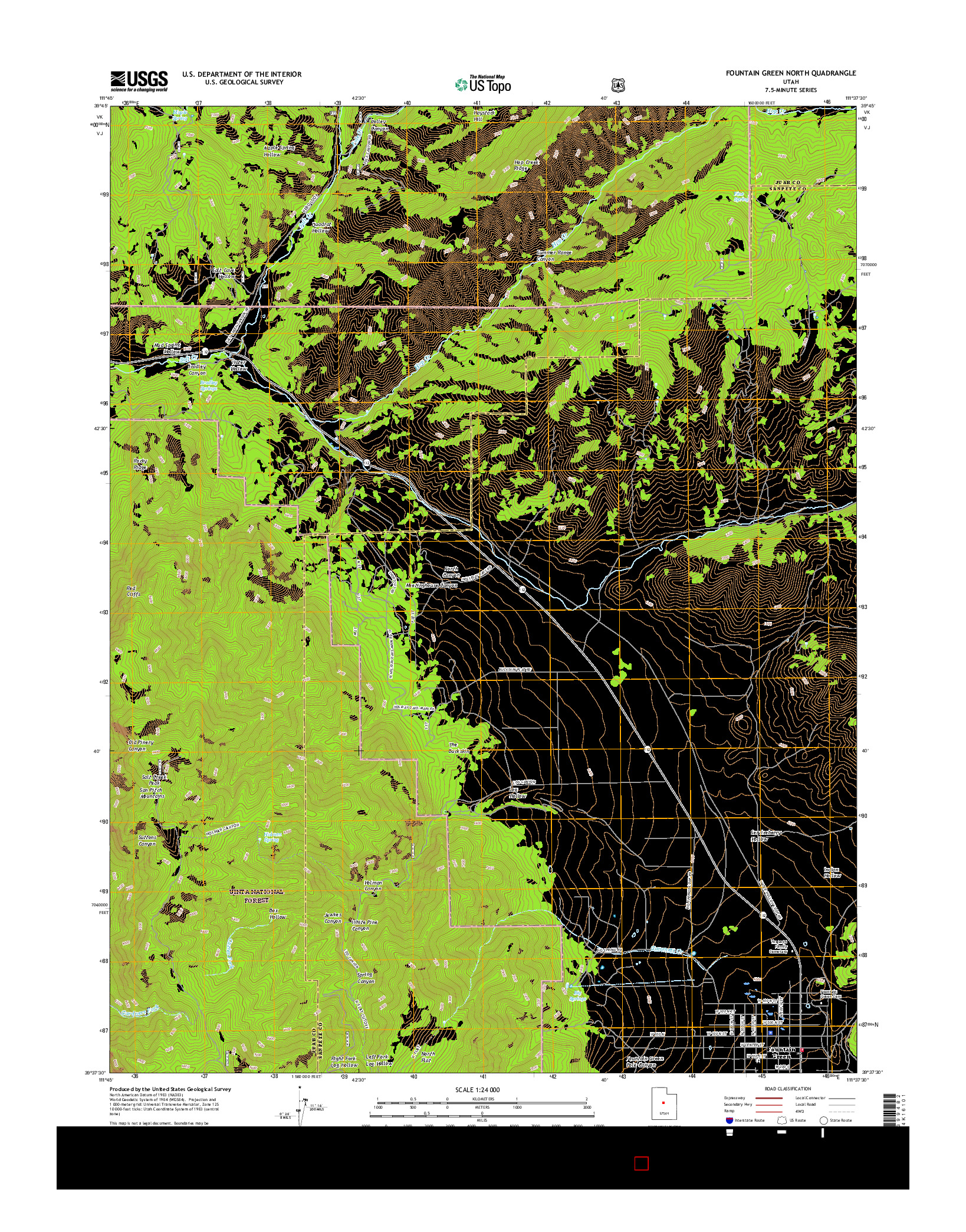USGS US TOPO 7.5-MINUTE MAP FOR FOUNTAIN GREEN NORTH, UT 2017