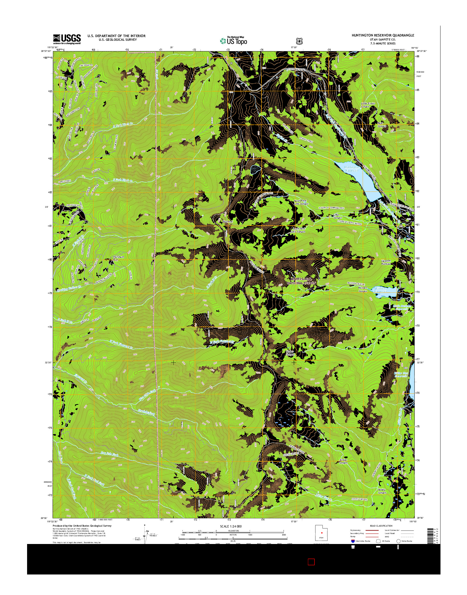 USGS US TOPO 7.5-MINUTE MAP FOR HUNTINGTON RESERVOIR, UT 2017