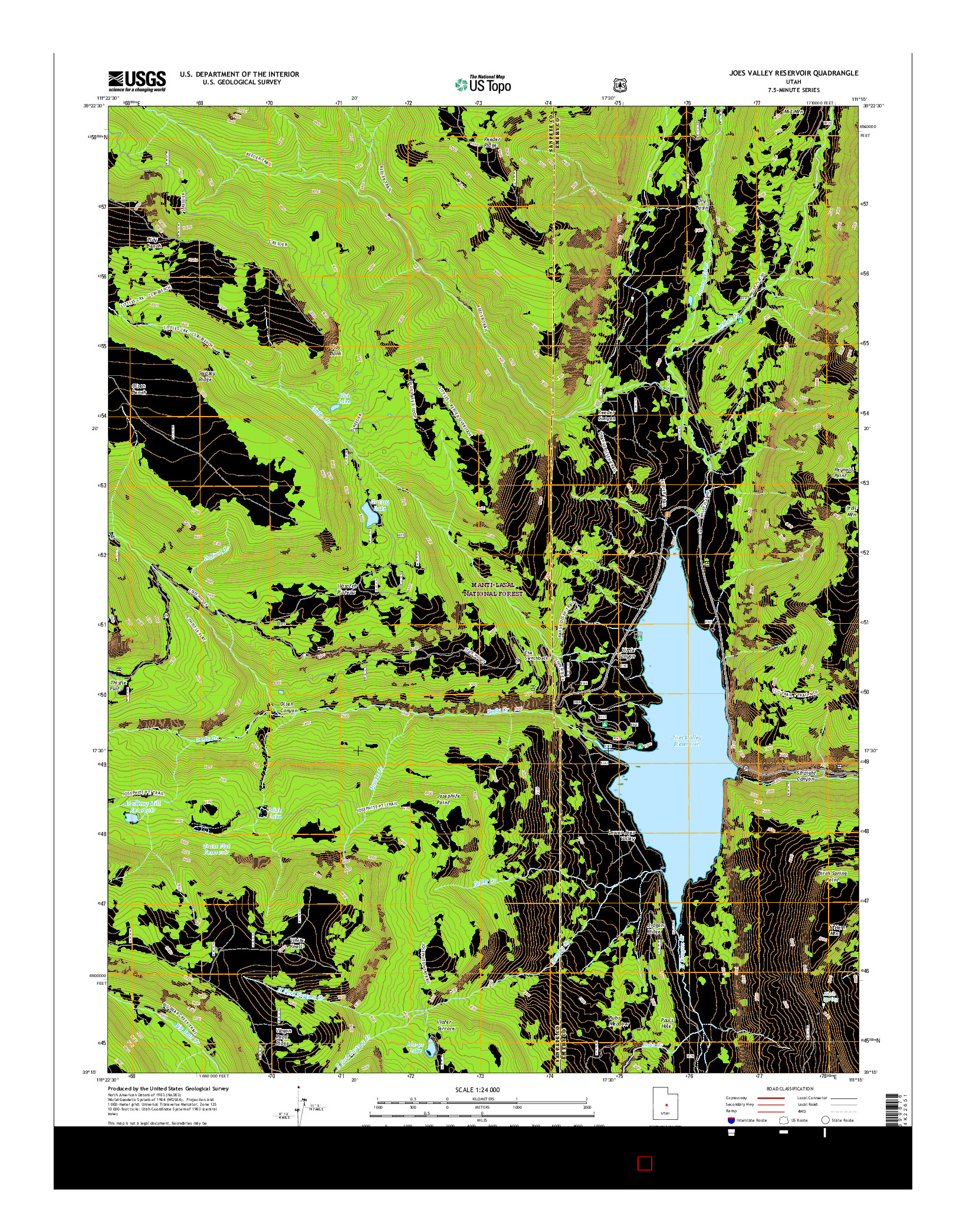 USGS US TOPO 7.5-MINUTE MAP FOR JOES VALLEY RESERVOIR, UT 2017