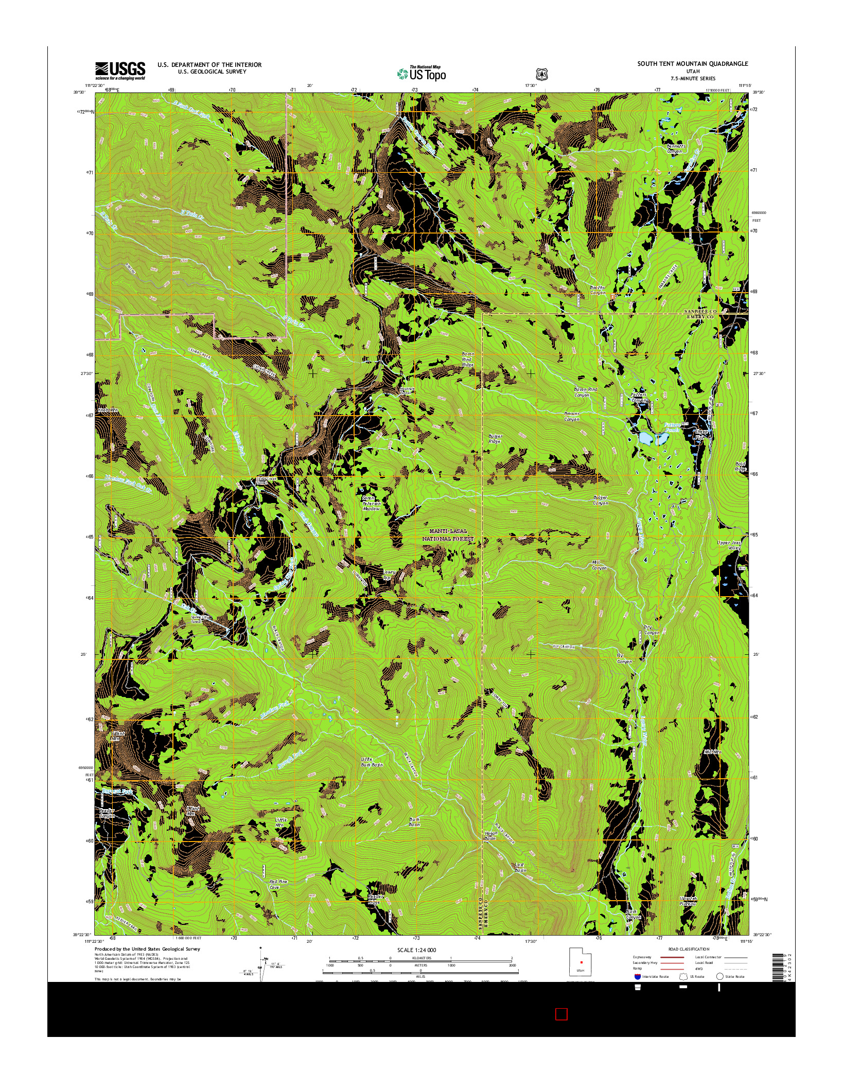 USGS US TOPO 7.5-MINUTE MAP FOR SOUTH TENT MOUNTAIN, UT 2017