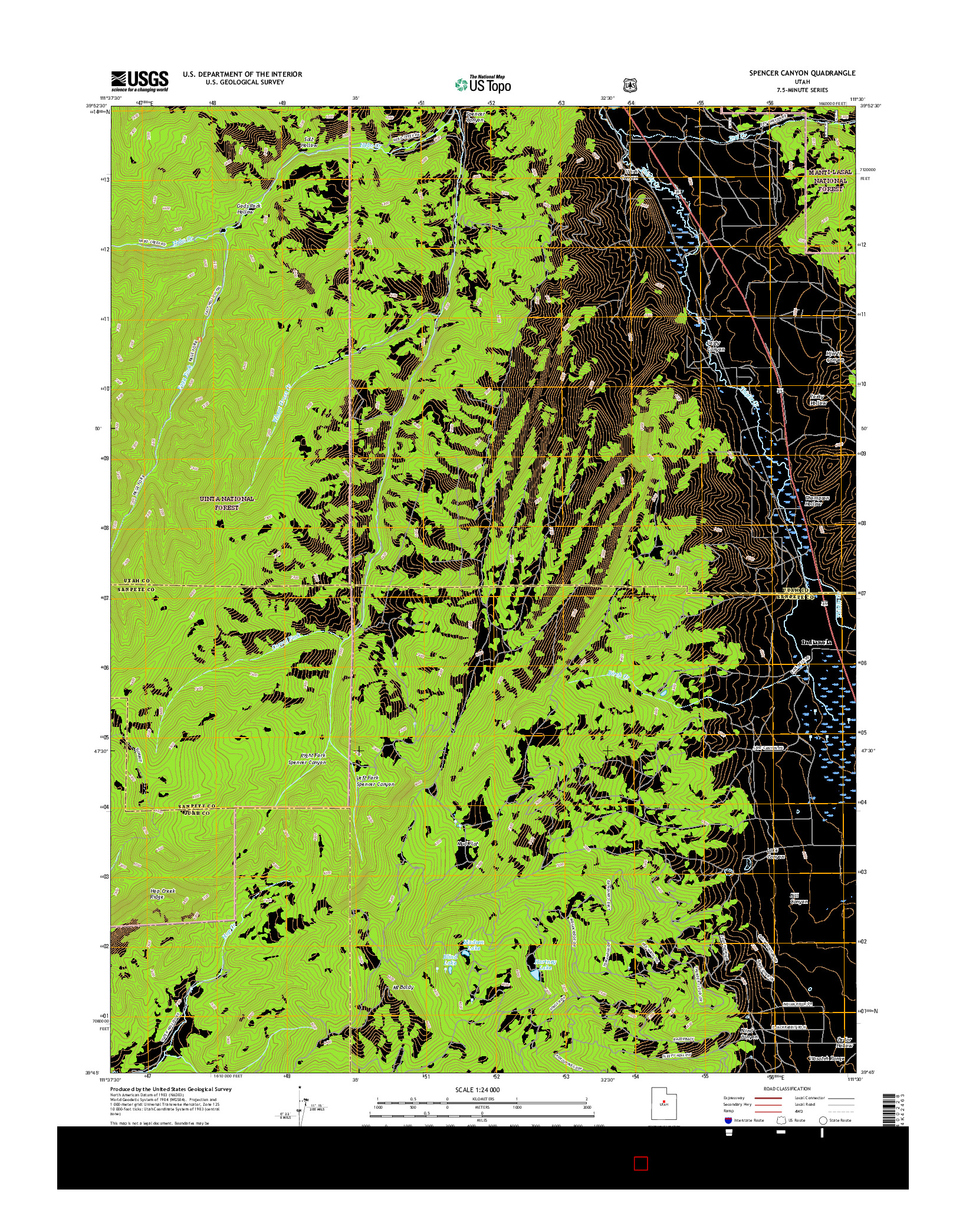 USGS US TOPO 7.5-MINUTE MAP FOR SPENCER CANYON, UT 2017