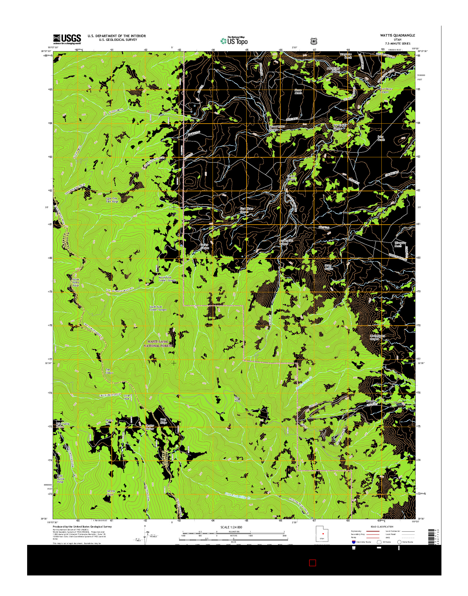 USGS US TOPO 7.5-MINUTE MAP FOR WATTIS, UT 2017